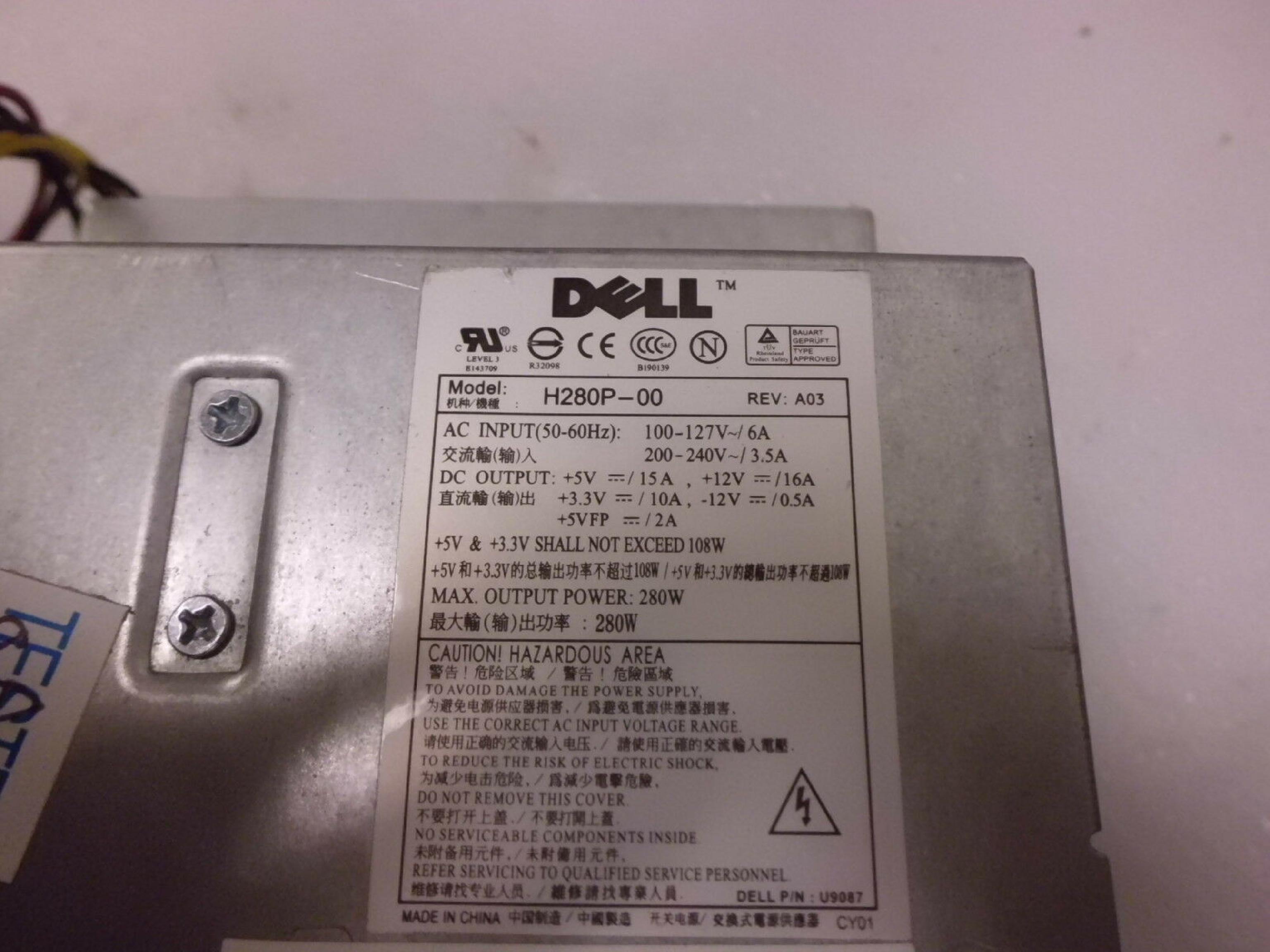 DELL H280P-00 280 WATT POWER SUPPLY