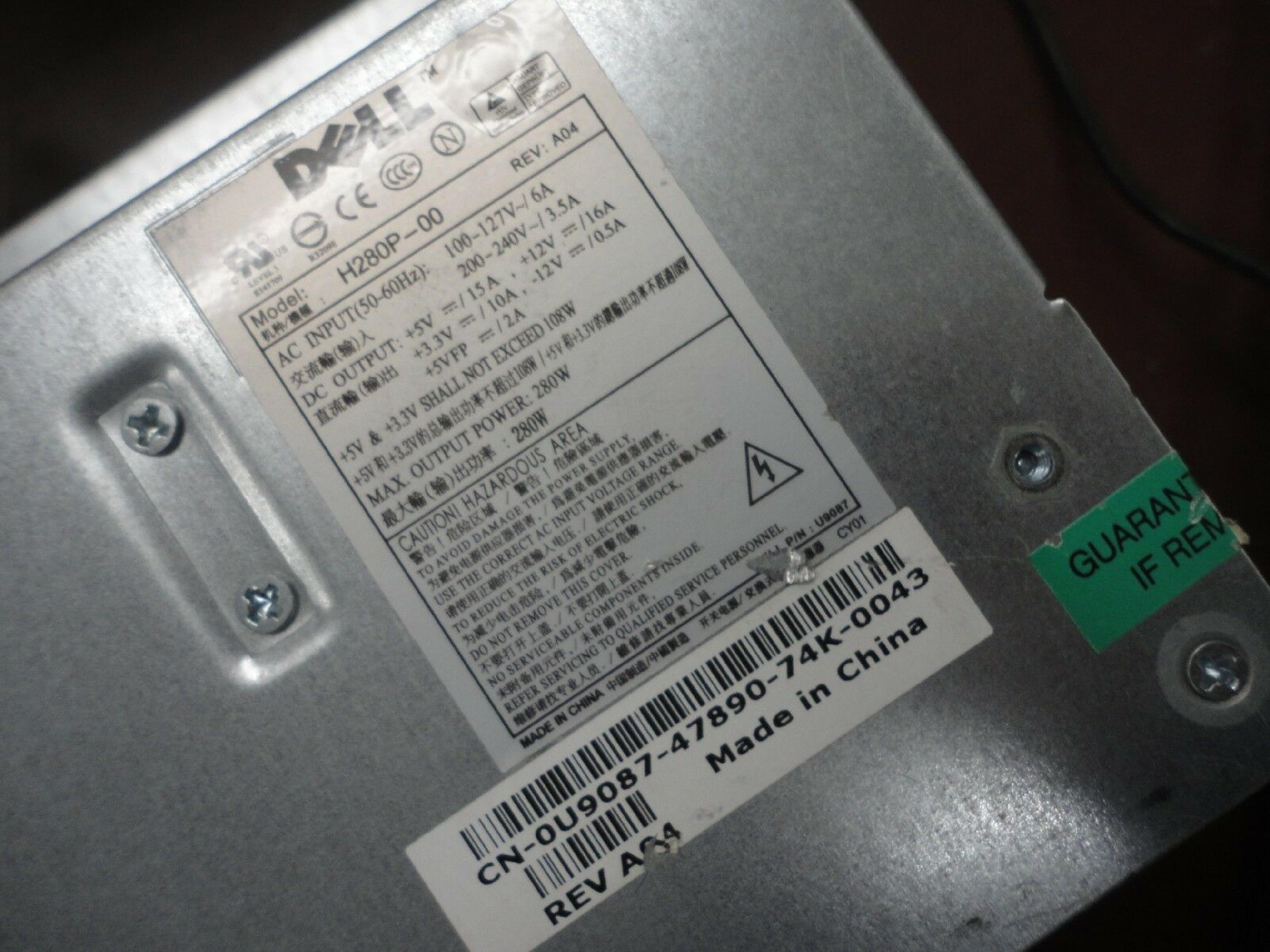 DELL CN-0U9087 280 WATT POWER SUPPLY