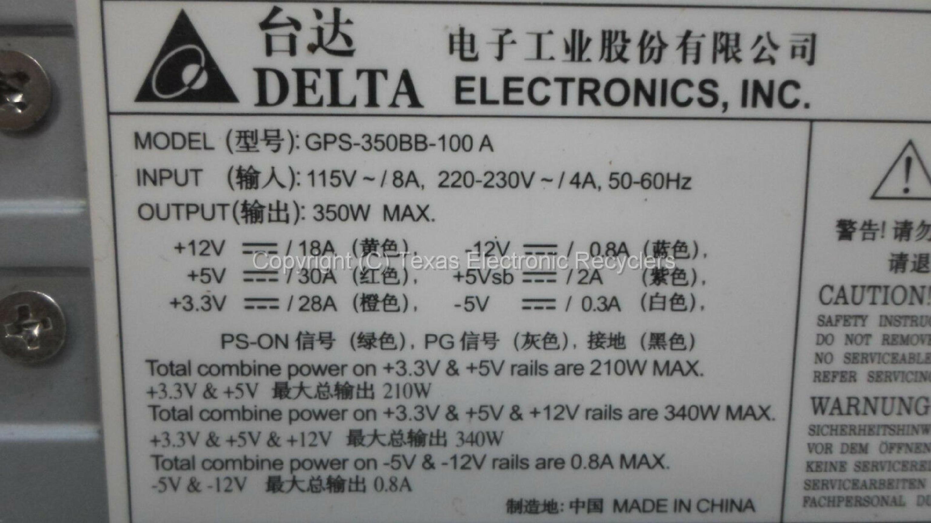 DELTA ELECTRONICS INC GPS-350BB-100 A 350 WATT POWER SUPPLY (POWER GIANT)