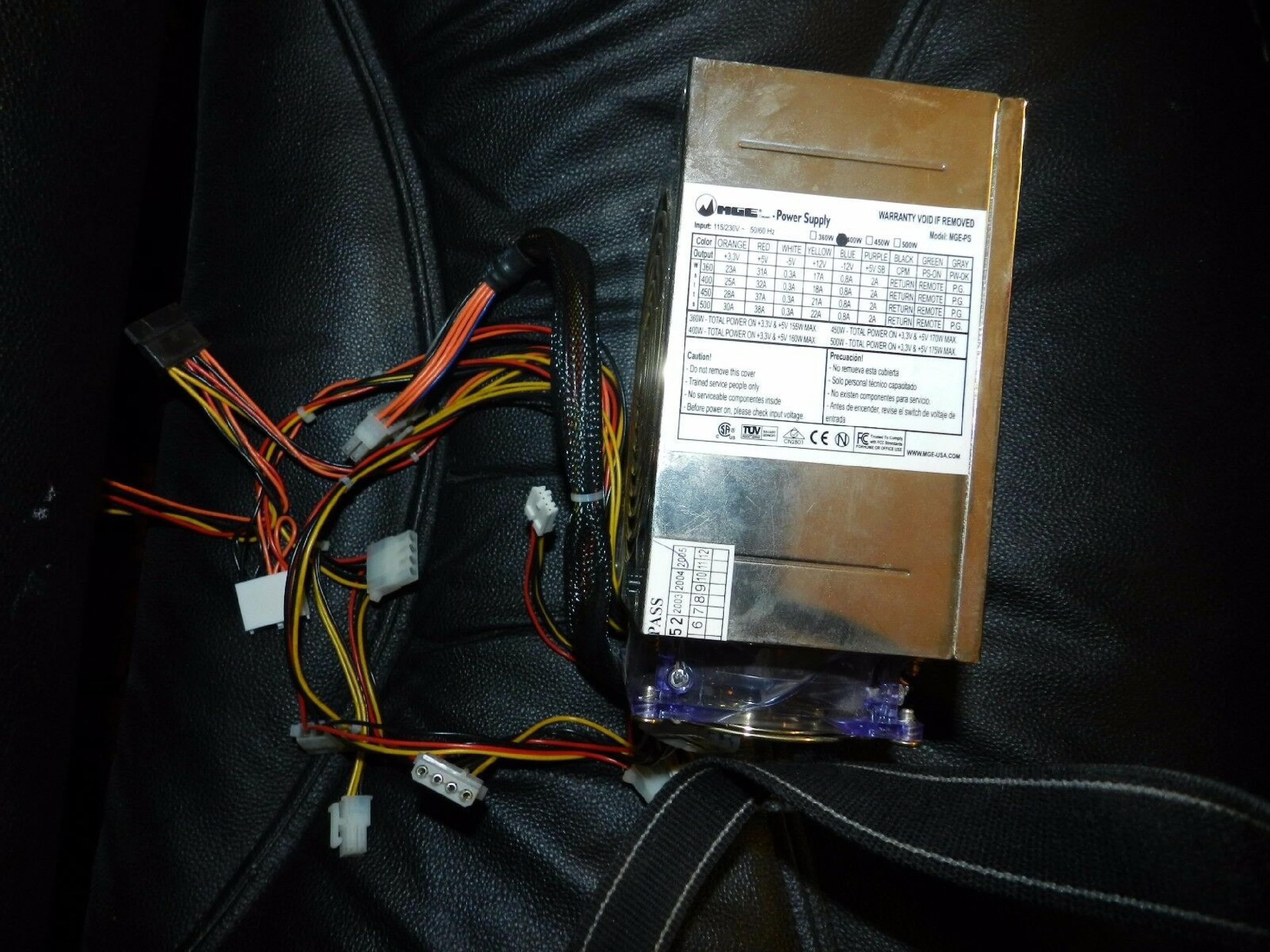 MGE MGE-PS 500W 20PIN ATX POWER SUPPLY 8 MOLEX 2 BERG P4 P10 (RED ORANGE ORANGE BLACK BLACK BLACK) WITH REAR SWITCH