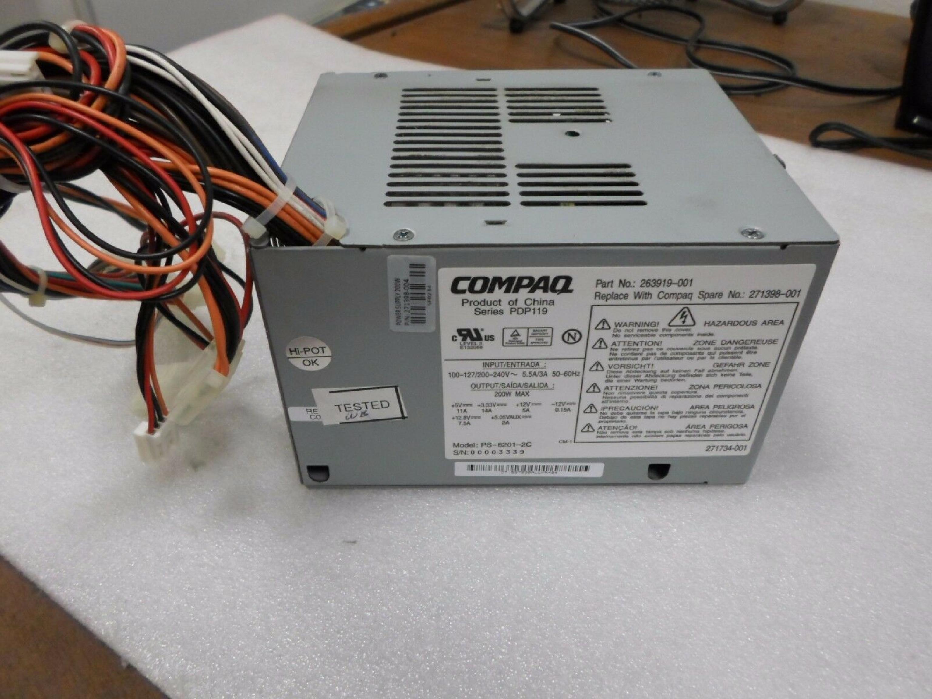 COMPAQ / HEWLETT PACKARD / HP 271398-001 200W 20 PIN ATX POWER SUPPLY