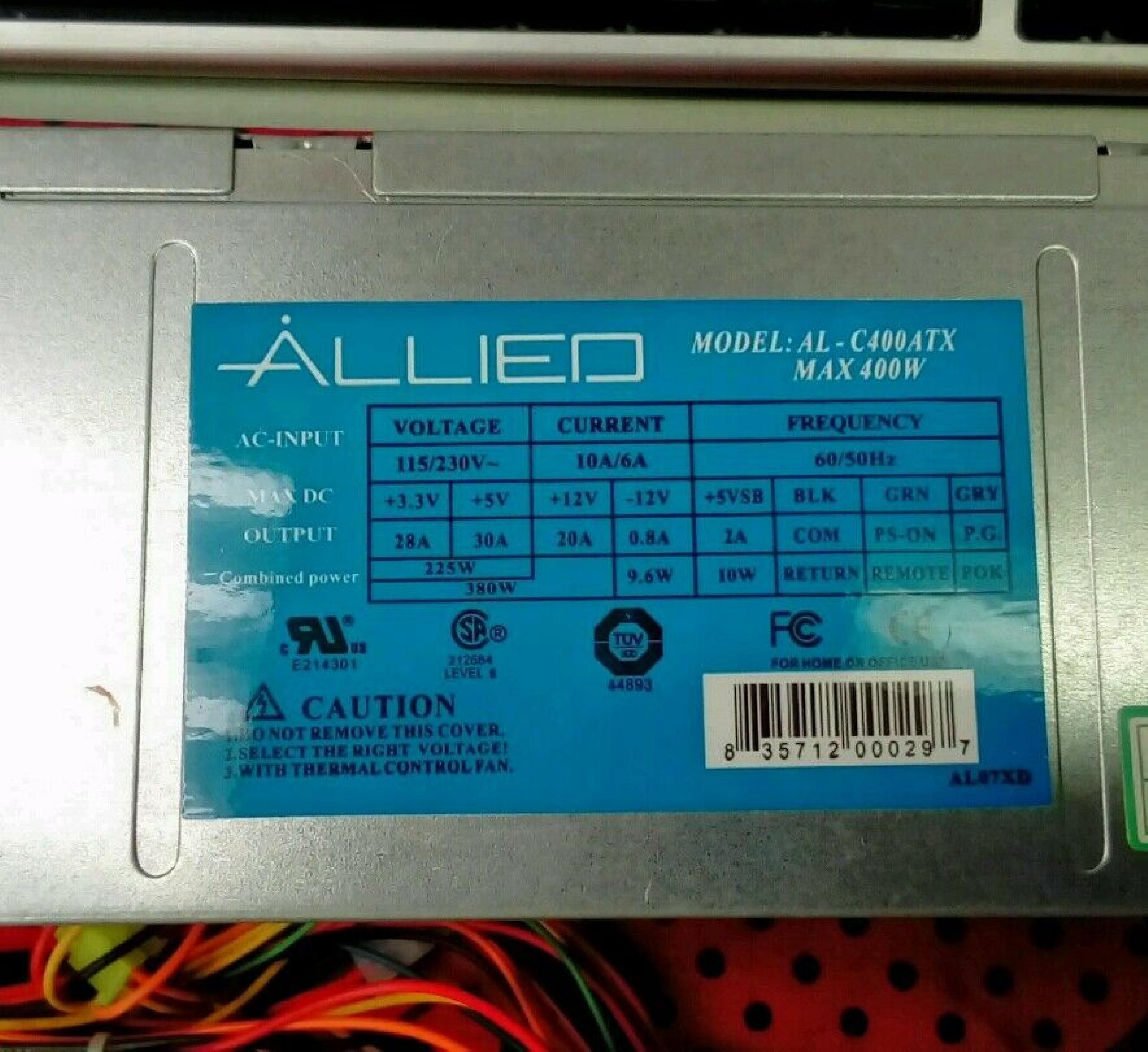 ALLIED AL-C400ATX 400W 20 PIN ATX POWER SUPPLY