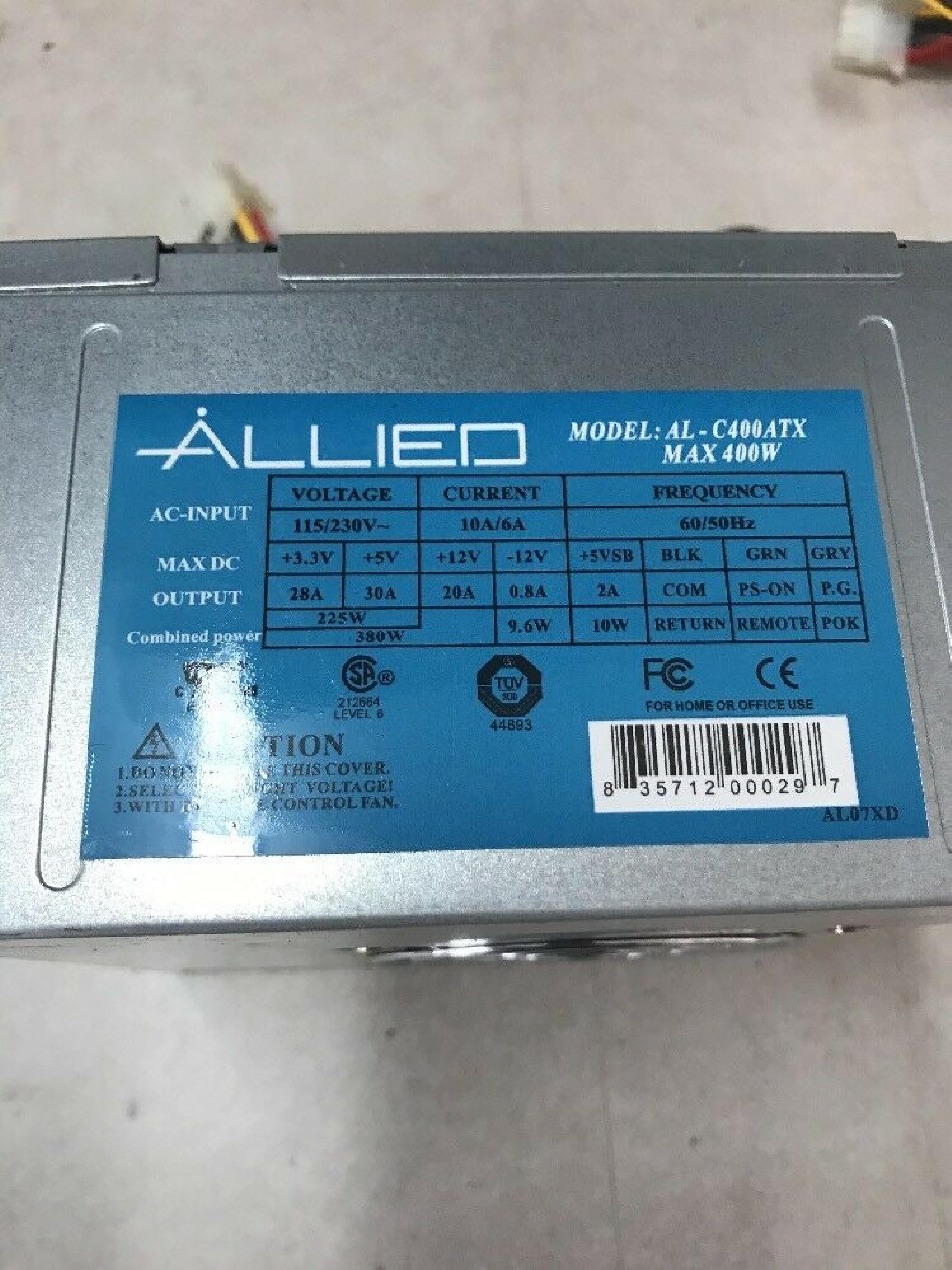 ALLIED AL-C400ATX 400W 20 PIN ATX POWER SUPPLY