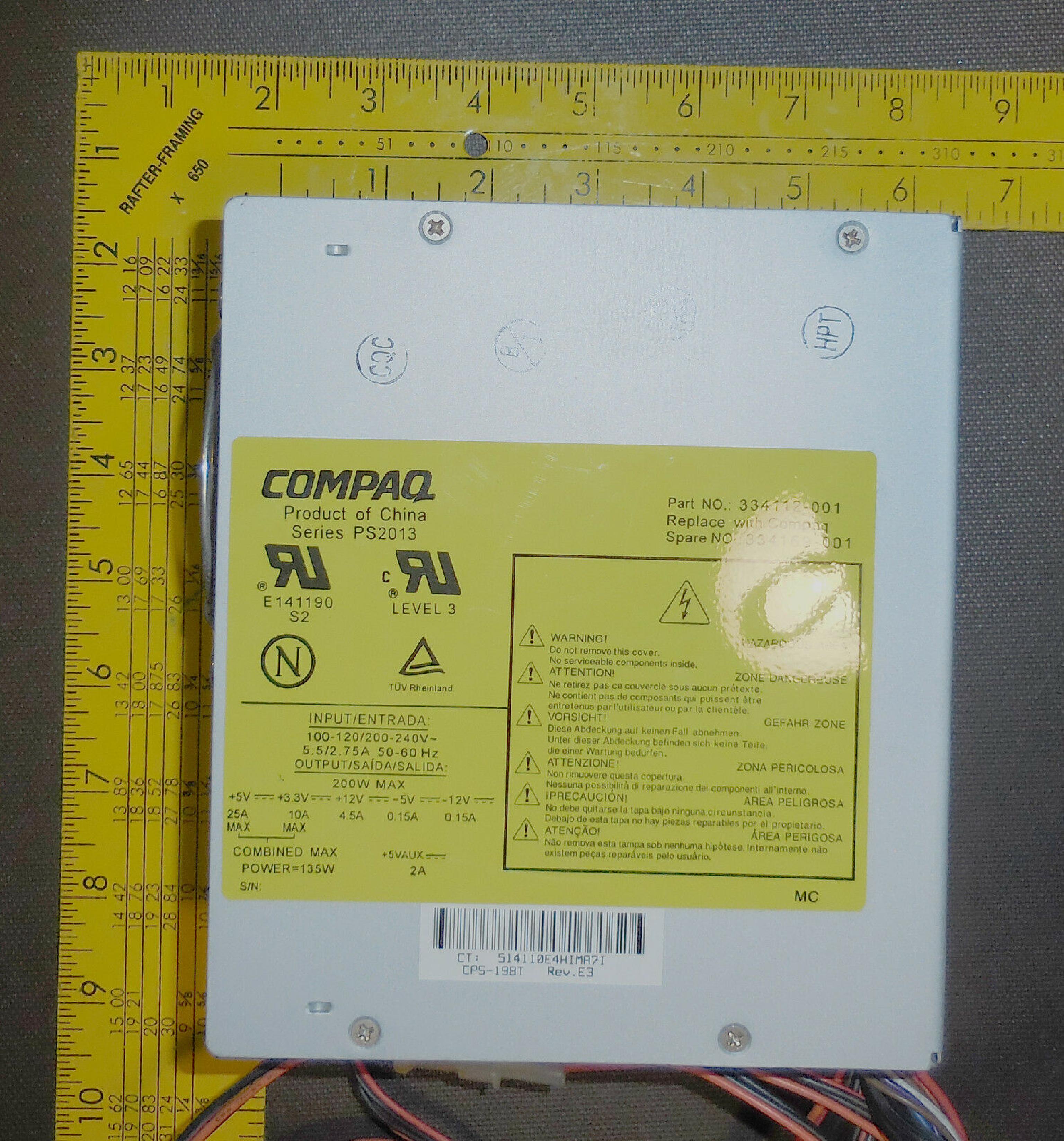 COMPAQ / HEWLETT PACKARD / HP PS2013 200W 20 PIN ATX POWER SUPPLY