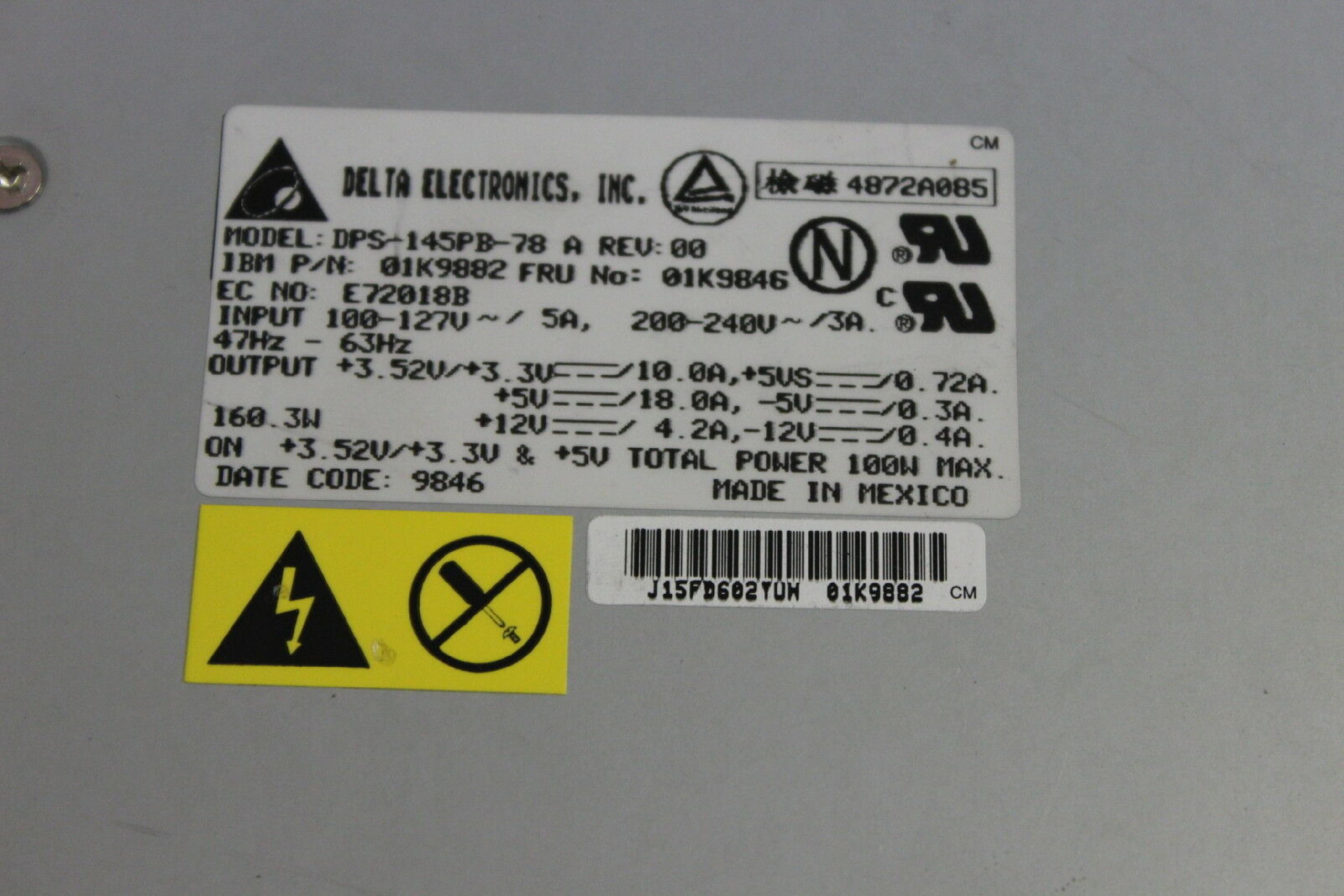 DELTA ELECTRONICS INC DPS-145PB-78 A 145 WATT POWER SUPPLY ATX
