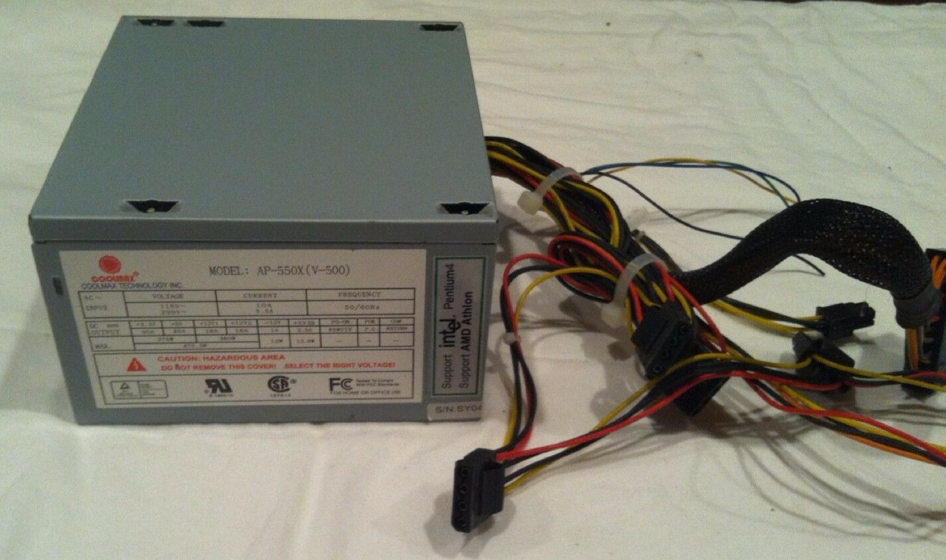 COOLMAX AP-550X 24PIN ATX POWER SUPPLY 4 MOLEX 1 BERG 1 SATA 1 P4