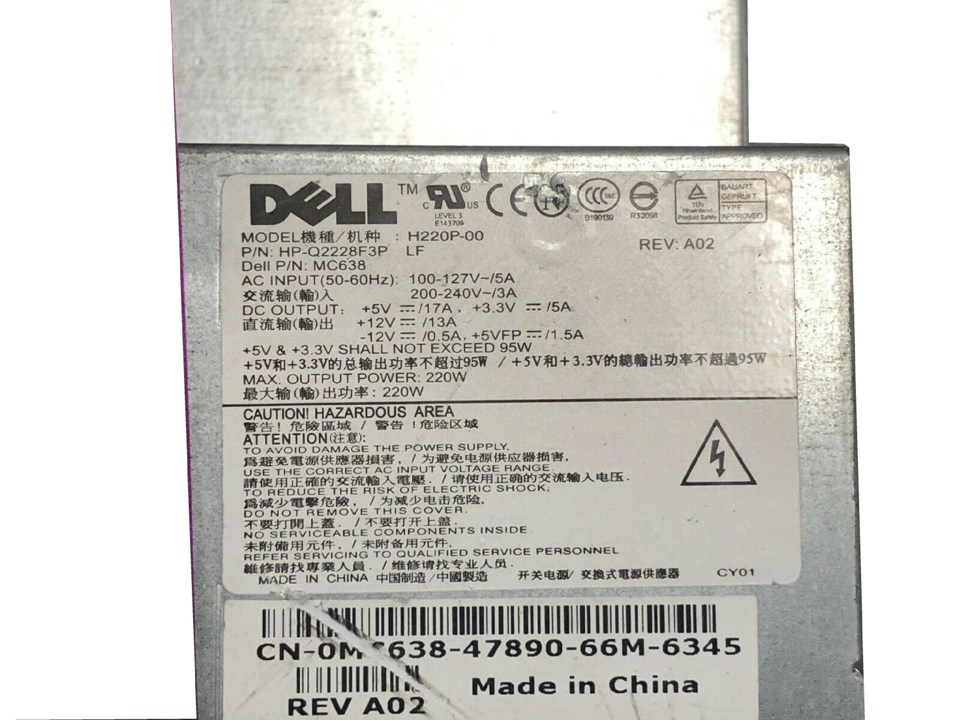 DELL H220P-00 220 WATT POWER SUPPLY