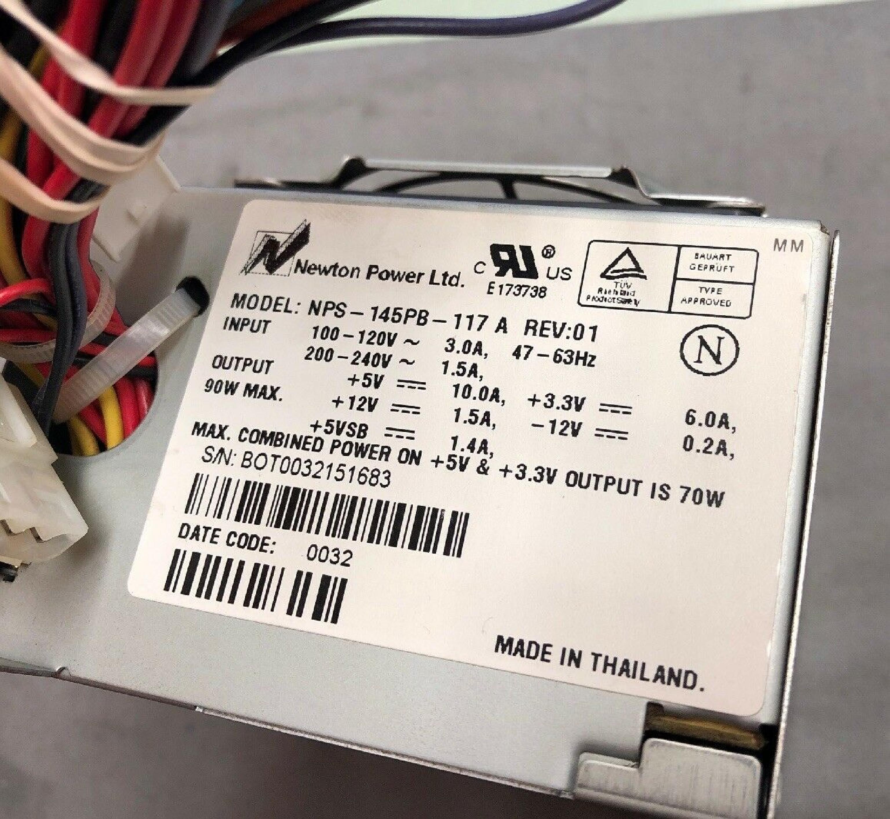 NEWTON NPS-145PB-117 A POWER GATEWAY NPS-145PB-117A 90W ATX POWER SUPPLY