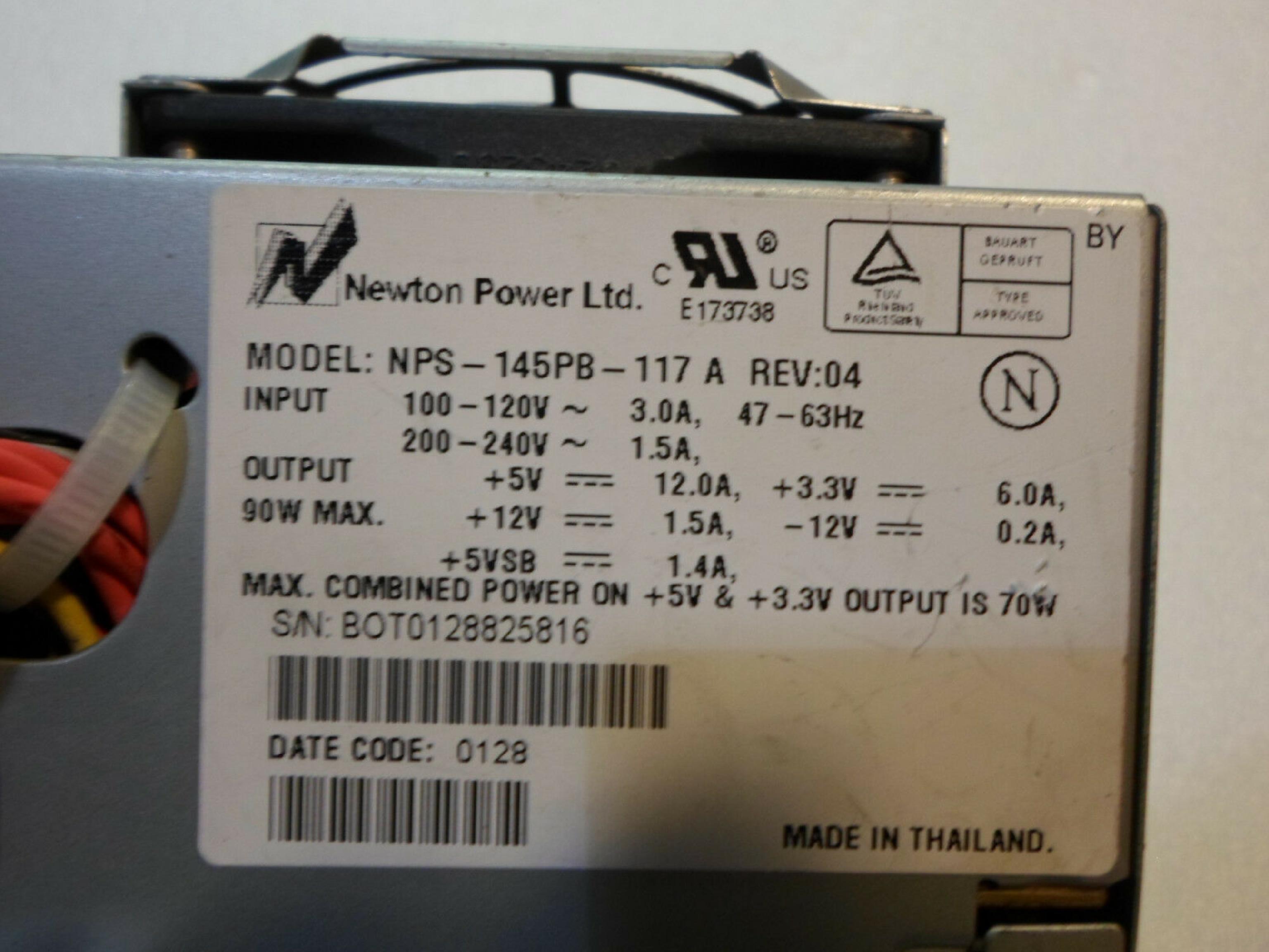 NEWTON NPS-145PB-117 A POWER GATEWAY NPS-145PB-117A 90W ATX POWER SUPPLY