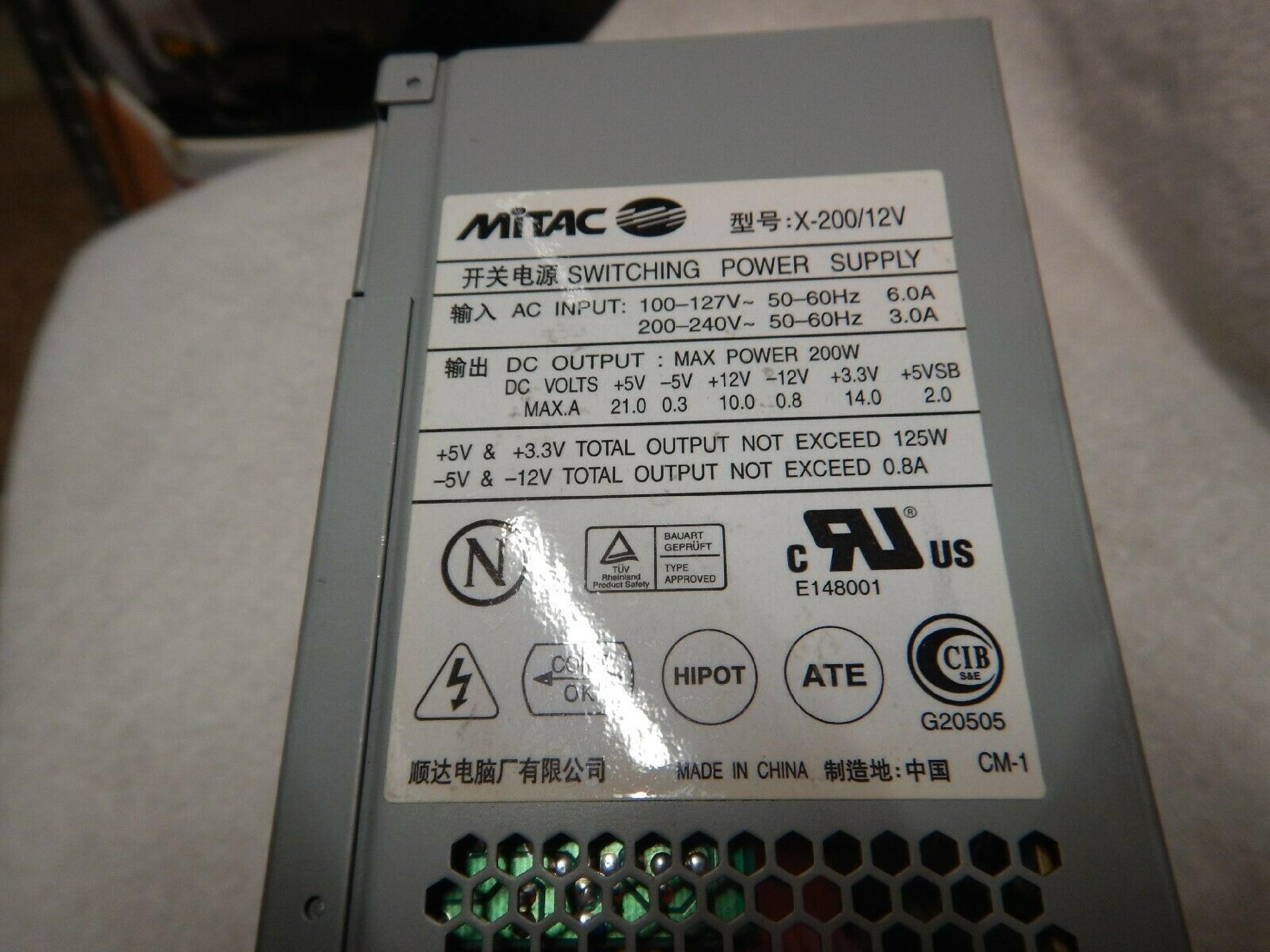 MITAC X-200/12V DELL DIMENSION 2300 2350 200W POWER SUPPLY