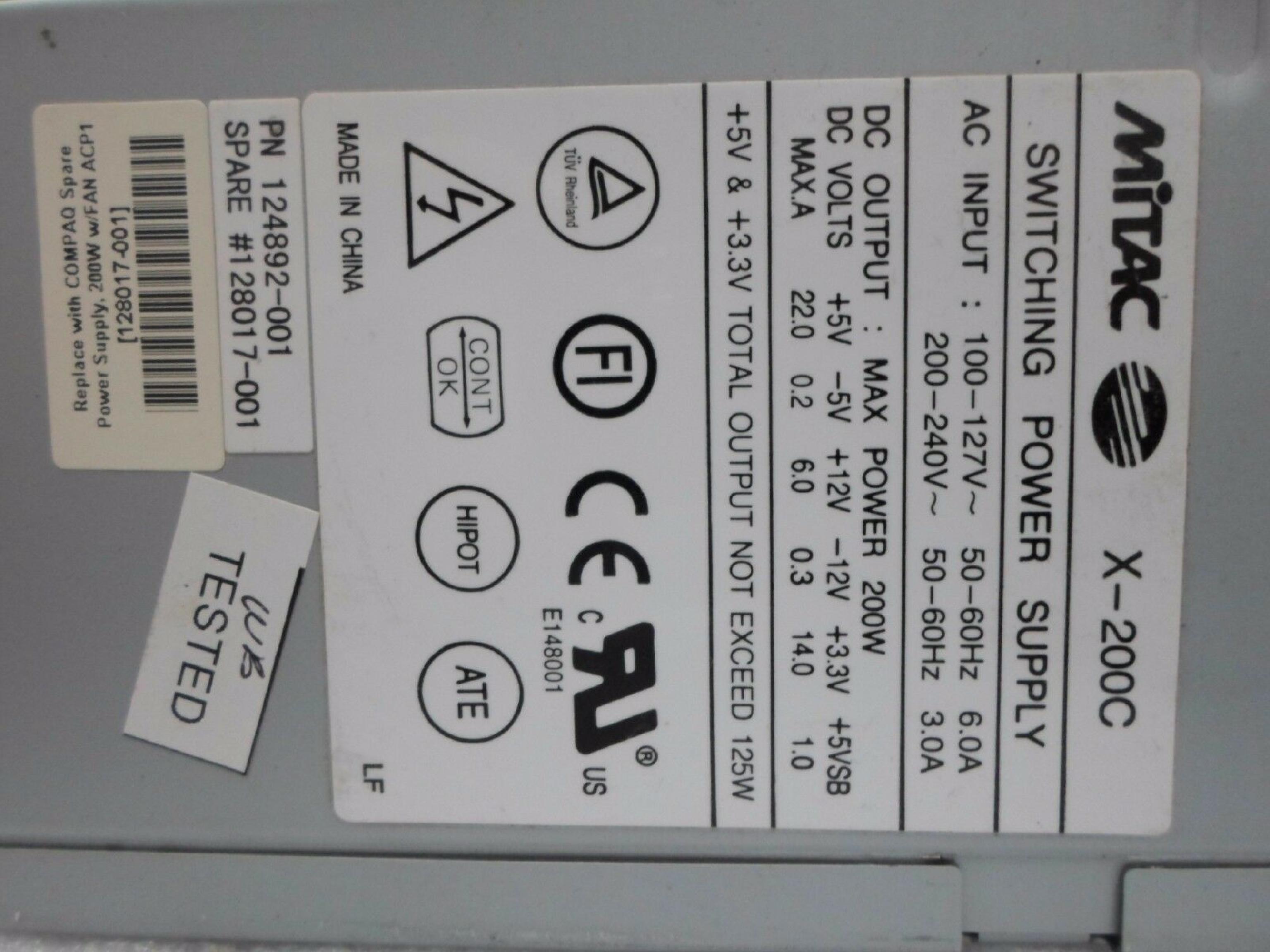 MITAC 128017-001 200 WATT ATX SWITCHING POWER SUPPLY