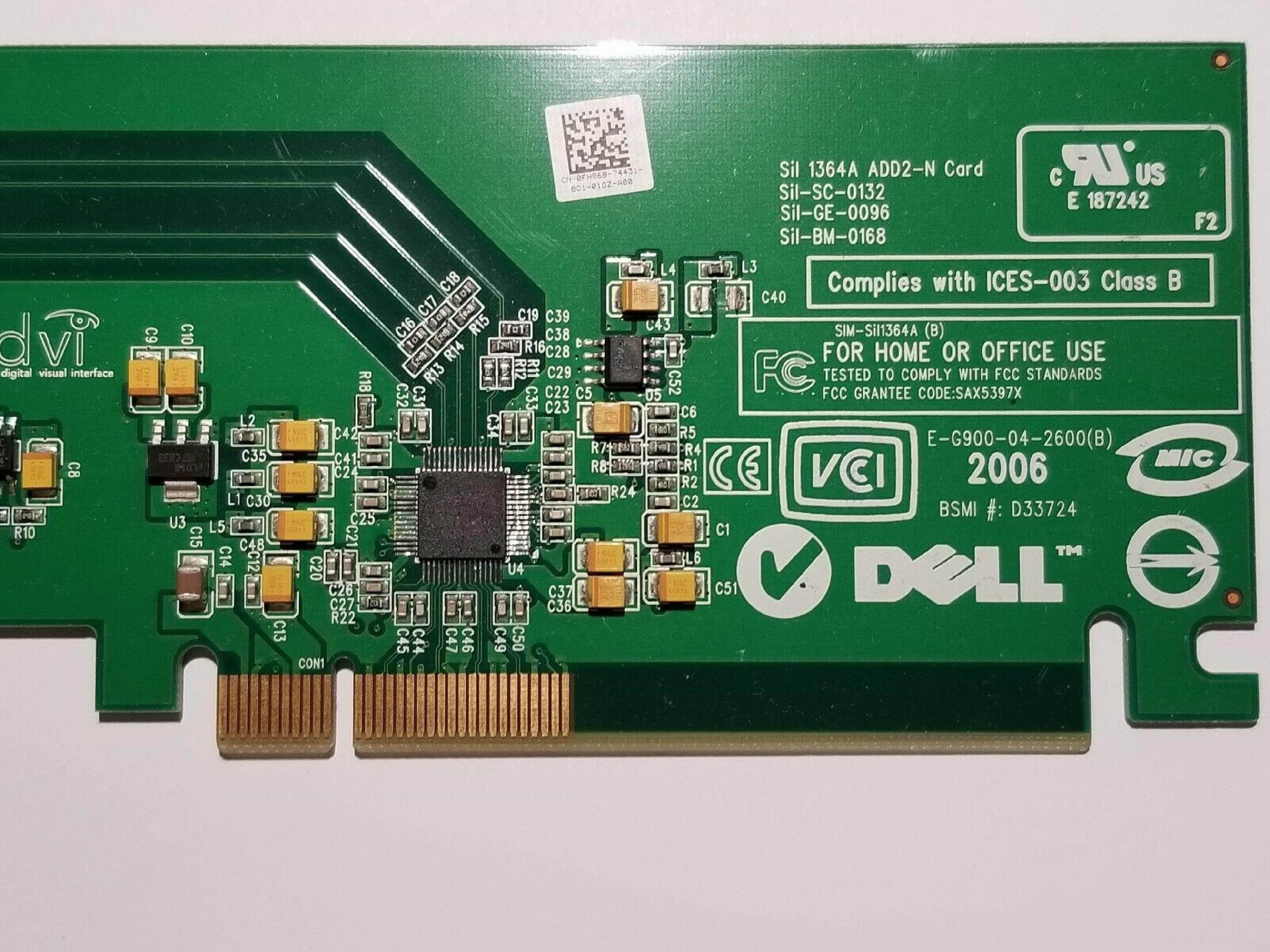 DELL 0FH868 DVI VIDEO CARD PCI EXPRESS X16 OPTIPLEX GX280