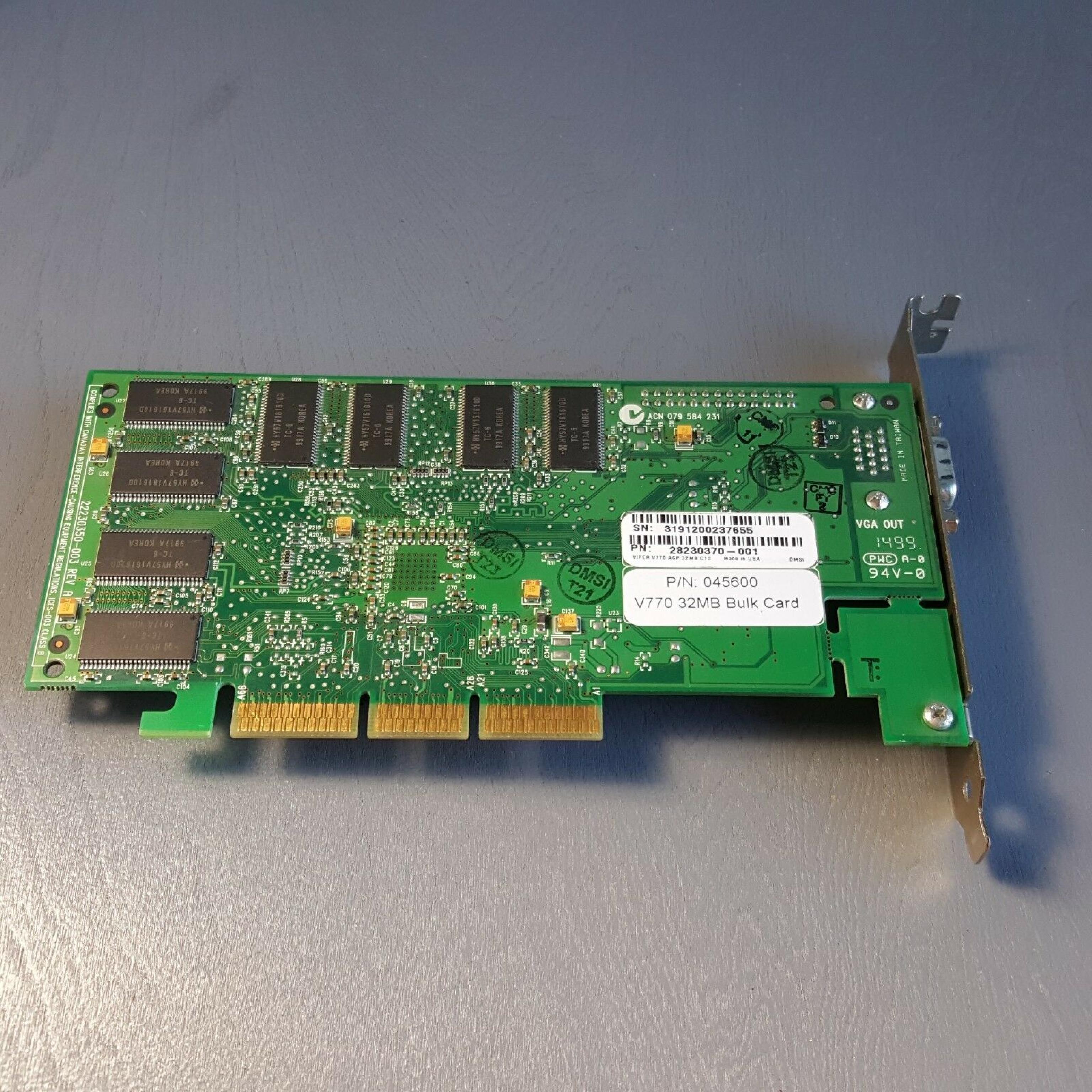 DIAMOND MULTIMEDIA SYSTEMS V770 32MB VIPER V770 4X AGP VIDEO CARD WITH VGA OUTPUT