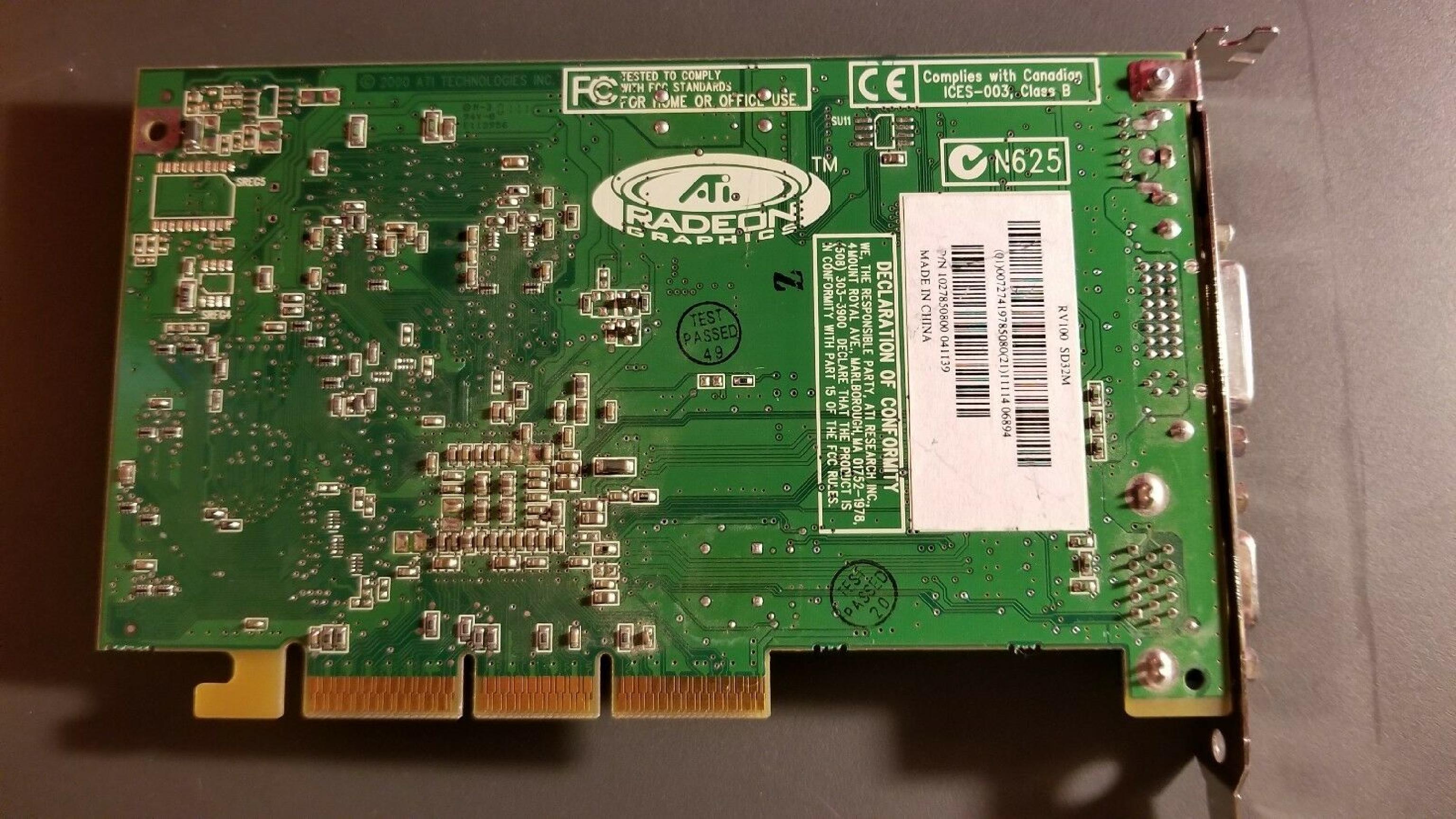 ATI RV100 SD32M RADEON 7000 32M DDR AGP DVI VGA S-VID VIDEO GRAPHICS CARD