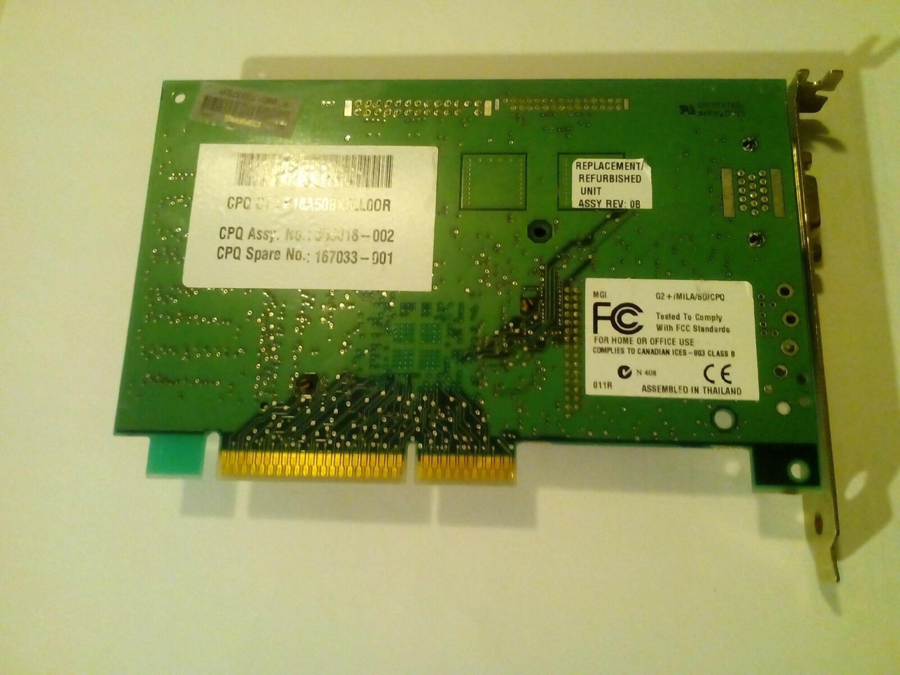 COMPAQ / HEWLETT PACKARD / HP / MATROX 167033-001 8MB AGP VIDEO CARD G200 WITH VGA OUTPUT