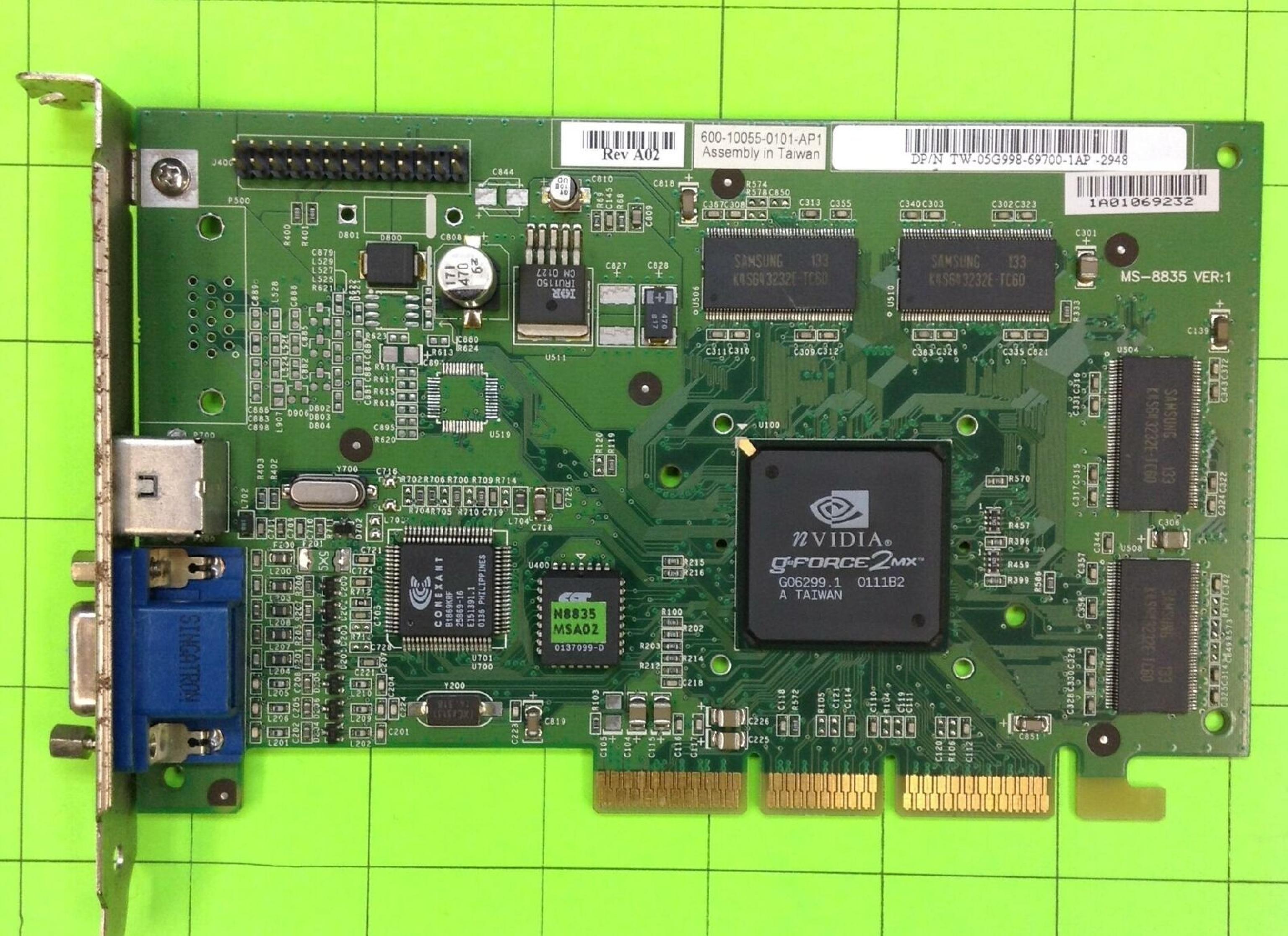 NVIDIA MS-8835 32MB AGP VIDEO CARD WITH VGA AND TV OUT OUTPUTS