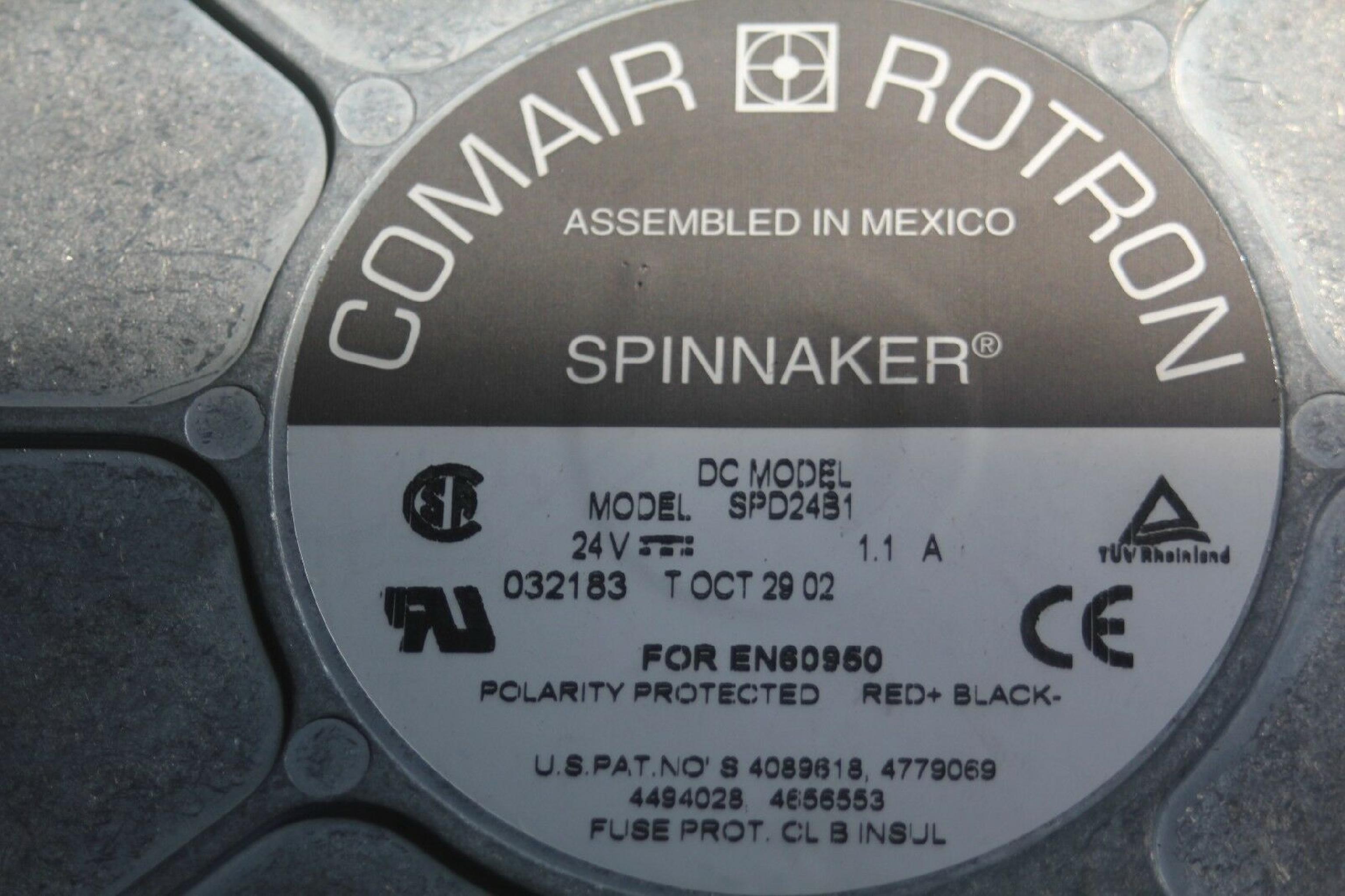 COMAIR ROTRON SPD24B1 SPINNACKER FAN 24VDC 1.1A 60CFM FOR PARTS INCOMPLET SPINNAKER 1.1AMP SPD24B1