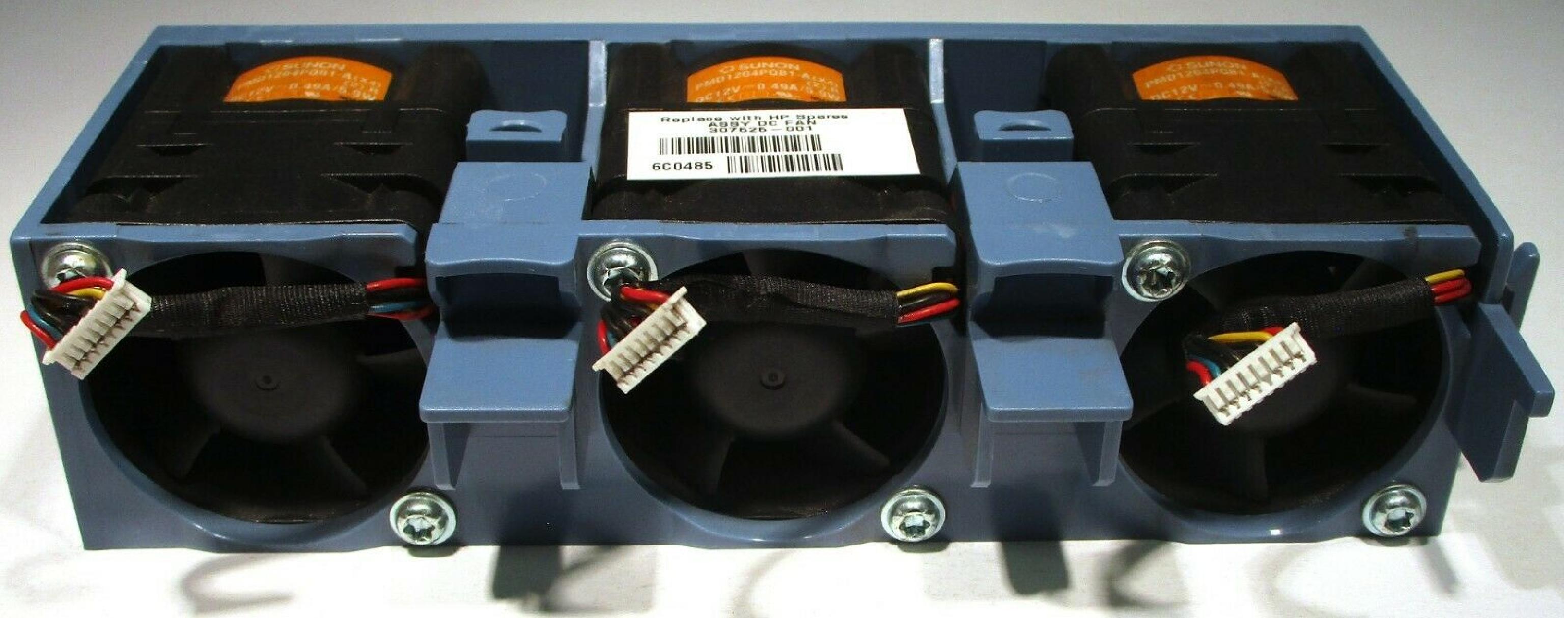 SUNON / HEWLETT PACKARD / HP 307525-001 3X 12V DC 0.49/5.9WATT FAN ASSEMBLY UNIT 0.49AMP 5.9WATT 40 X 48MM 7 WIRE SERVER TRAY W/3X FANS 307525-001