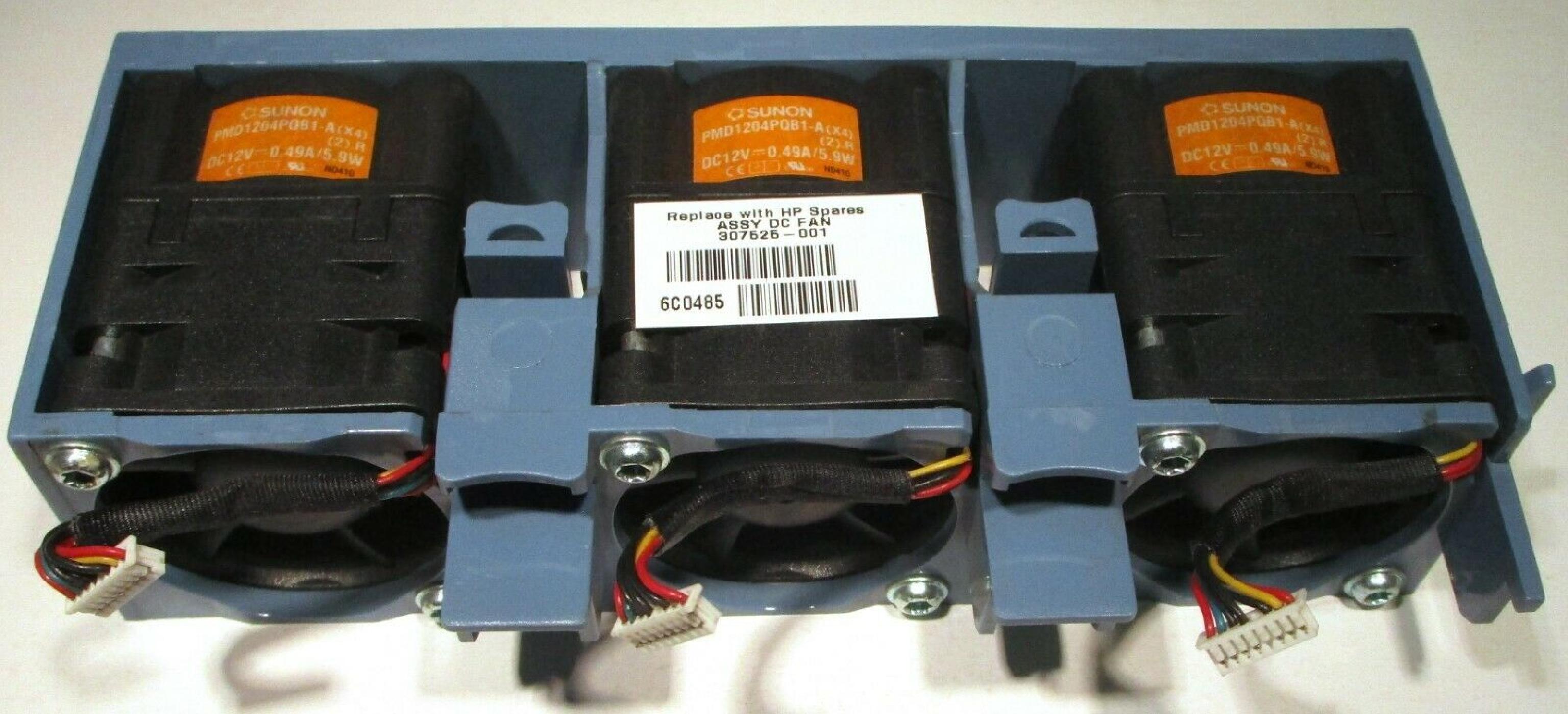 SUNON / HEWLETT PACKARD / HP 307525-001 3X 12V DC 0.49/5.9WATT FAN ASSEMBLY UNIT 0.49AMP 5.9WATT 40 X 48MM 7 WIRE SERVER TRAY W/3X FANS 307525-001