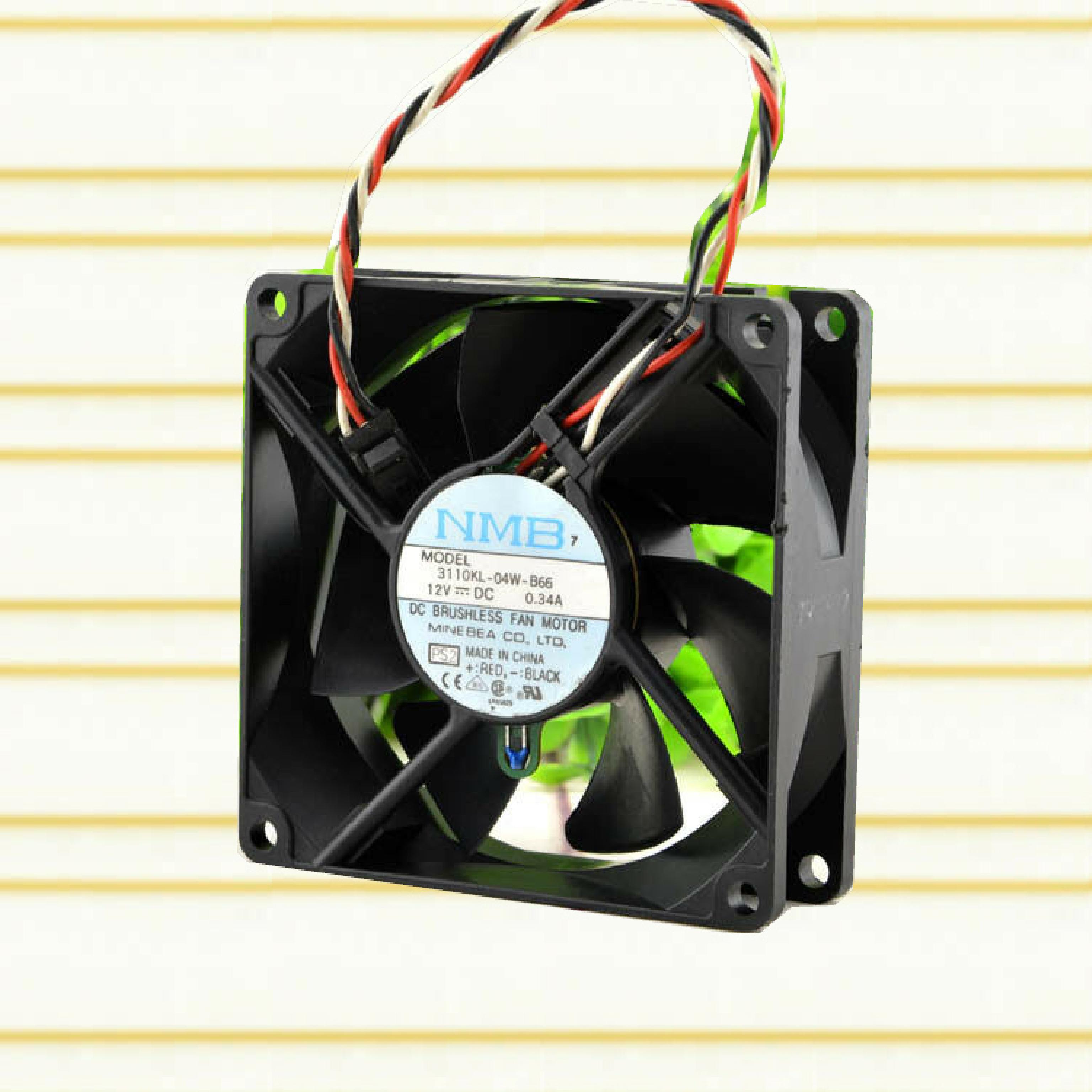 JMC / NMB 3110KL-04W-B66 FAN 12V DC .5A 80MM BY 25MM, 3 1/8 1 INCH, 9 INCH WIRE CABL BRUSHLESS 0.34AMP, 25 X 80