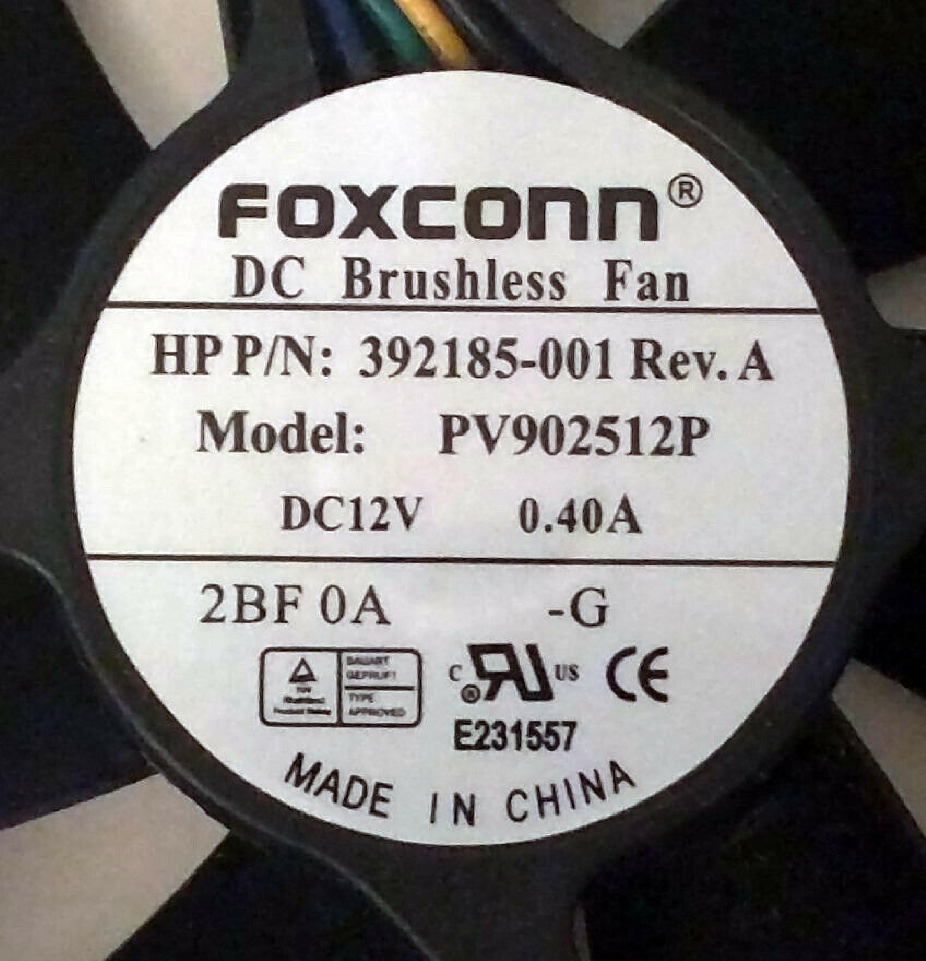 FOXCONN PV902512P HP SYSTEMS FAN 92MM BY 25MM, 3 5/8 1 INCH,6.5 12V 0.40AMP