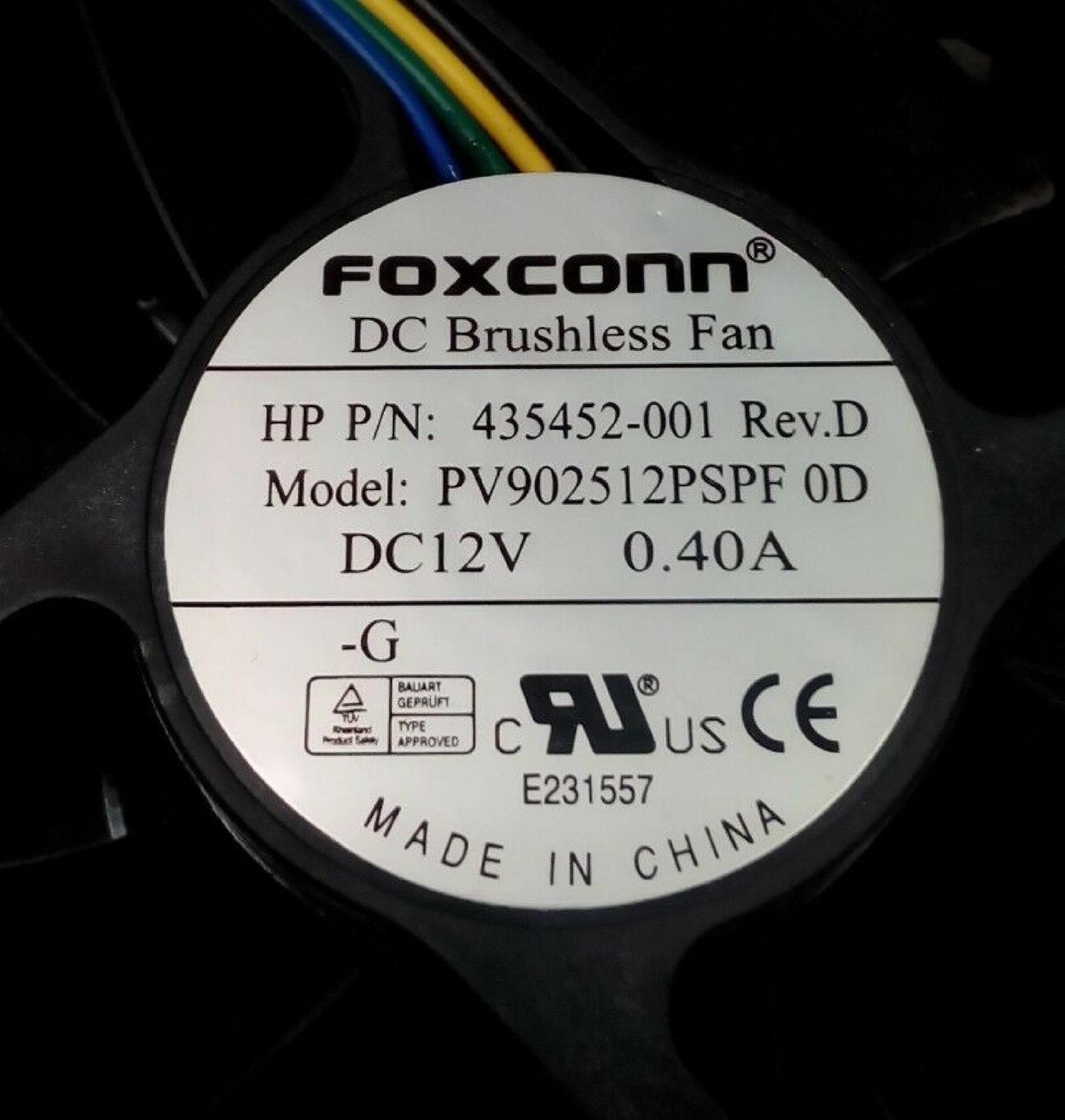 FOXCONN 435452-001 FAN CHASSIS DC12V 0.40A FOR DC5750S / 7700/7800 HP 92MMX92MMX25MM 4-PIN COOLING PROCESSOR