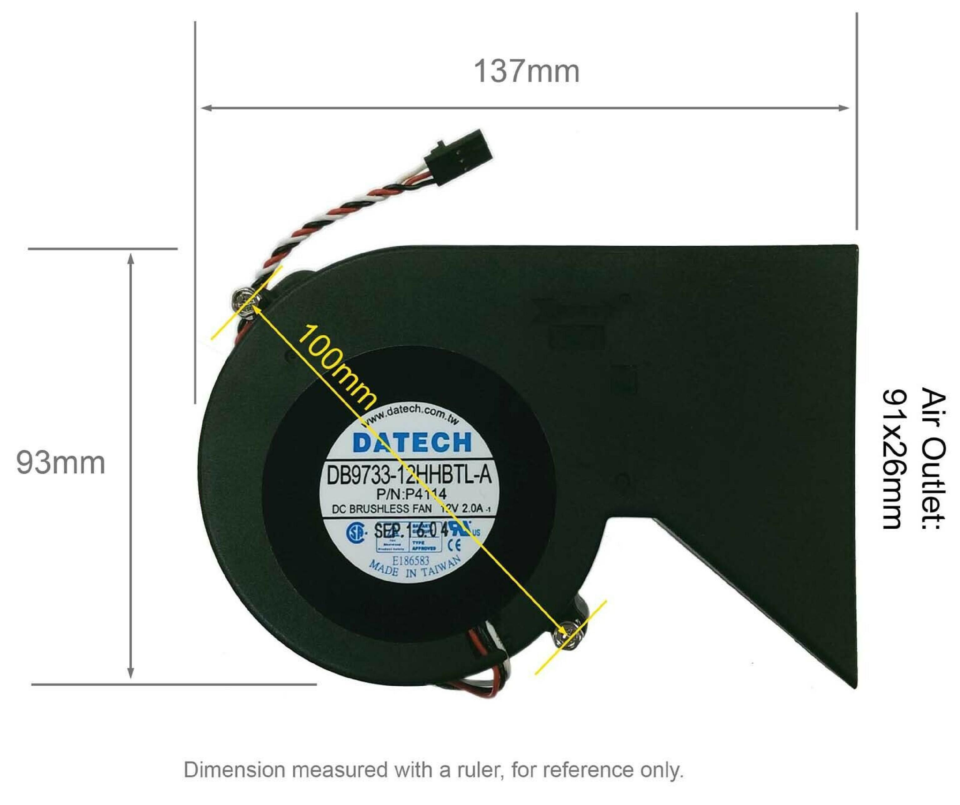 DATECH P4114 DELL CPU FAN BLOWER 12V 2.0A 3 WIRE