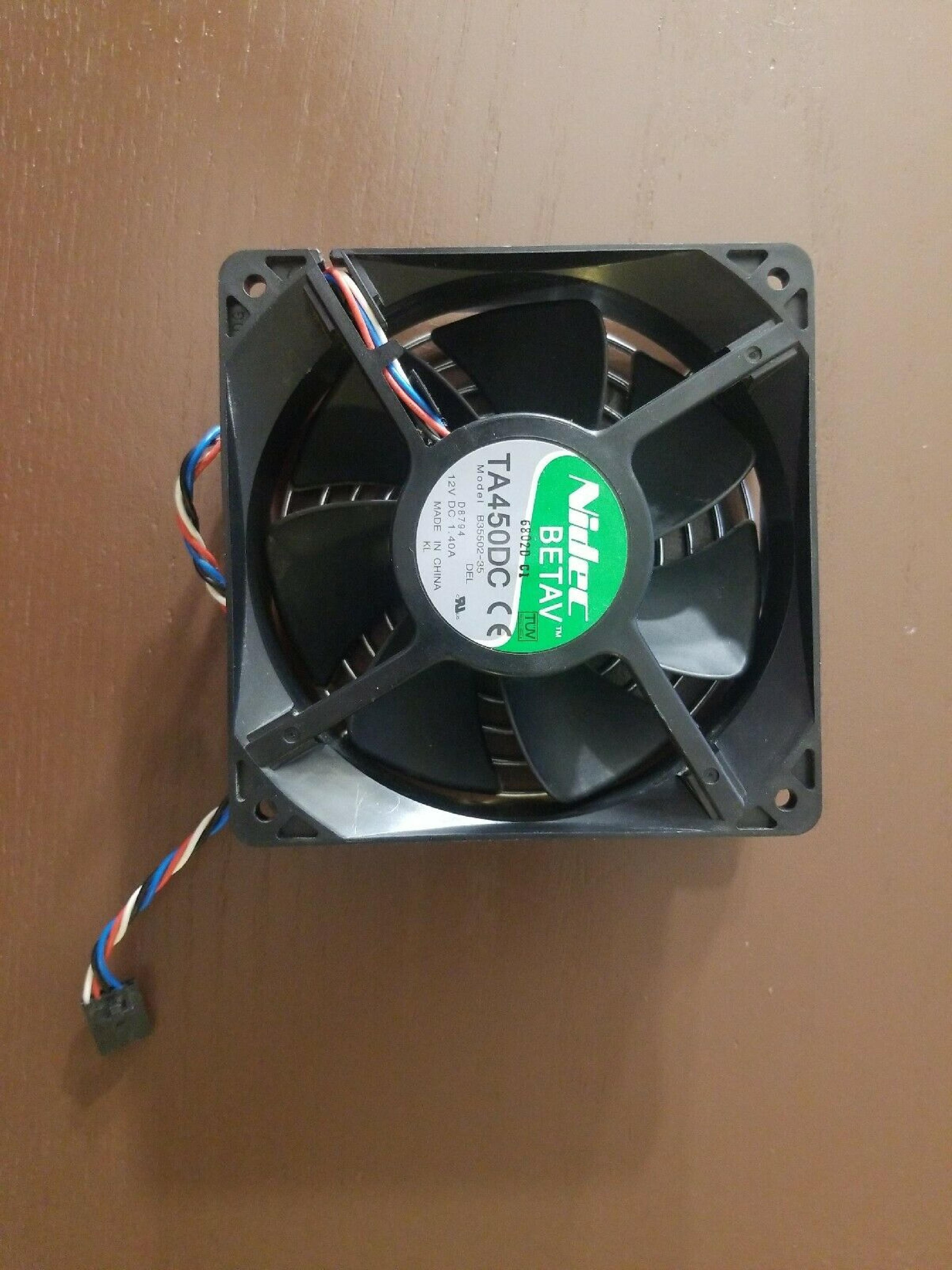 NIDEC / BETA / DELL B35502-35 FAN 12V DC 1.6A 120MM BY 38MM, 4 3/4 1 1/2 INCHES, 8INCH 4WIR X 38MM CASE 5 PIN 13INWIRE DIMENSION 9100 FRONT & SHROUD