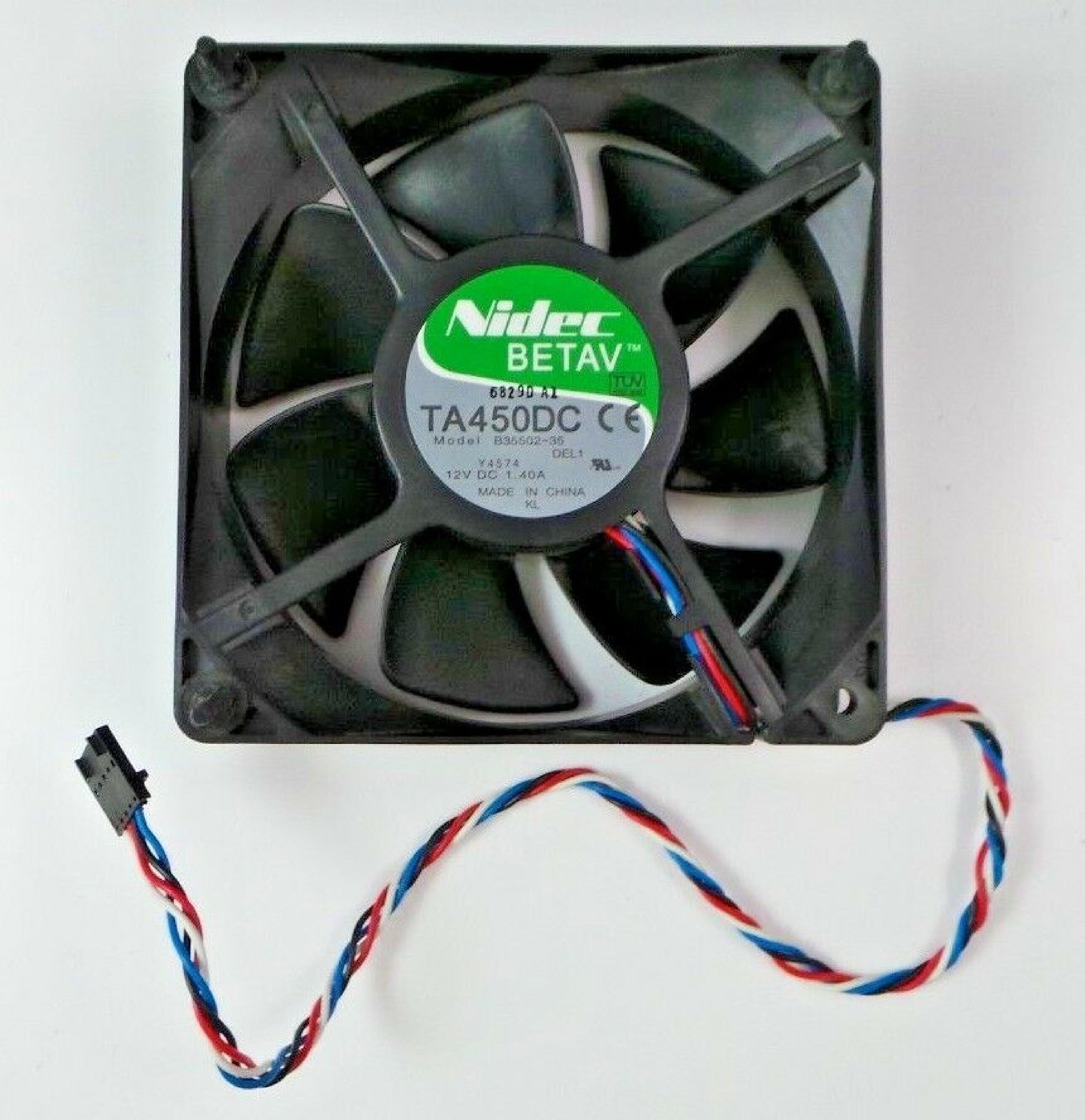 NIDEC / BETA / DELL B35502-35 FAN 12V DC 1.6A 120MM BY 38MM, 4 3/4 1 1/2 INCHES, 8INCH 4WIR X 38MM CASE 5 PIN 13INWIRE DIMENSION 9100 FRONT & SHROUD