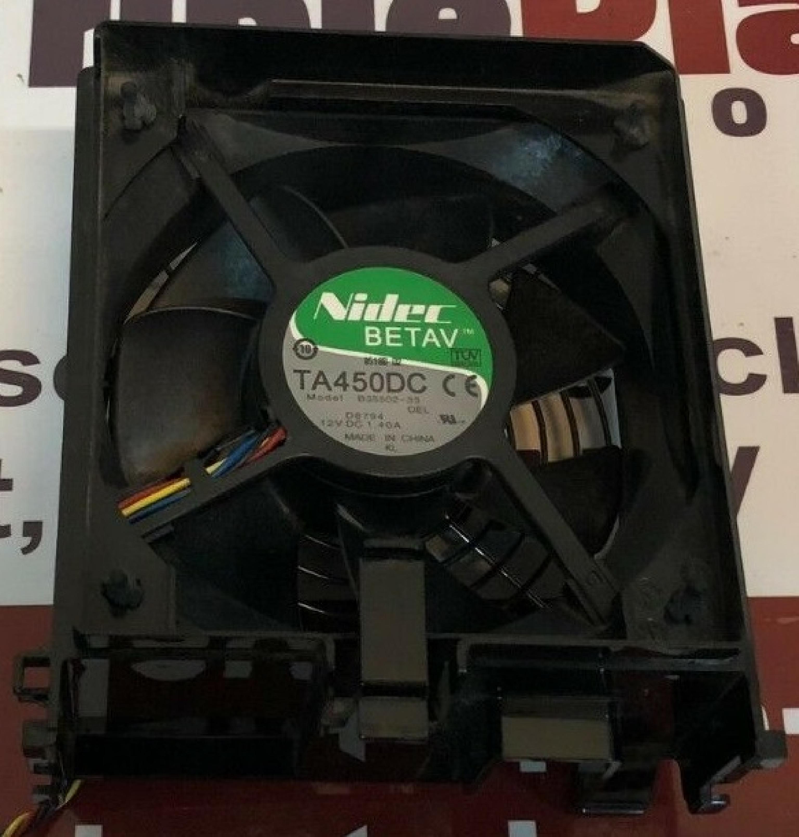 NIDEC / BETA / DELL B35502-35 FAN 12V DC 1.6A 120MM BY 38MM, 4 3/4 1 1/2 INCHES, 8INCH 4WIR X 38MM CASE 5 PIN 13INWIRE DIMENSION 9100 FRONT & SHROUD