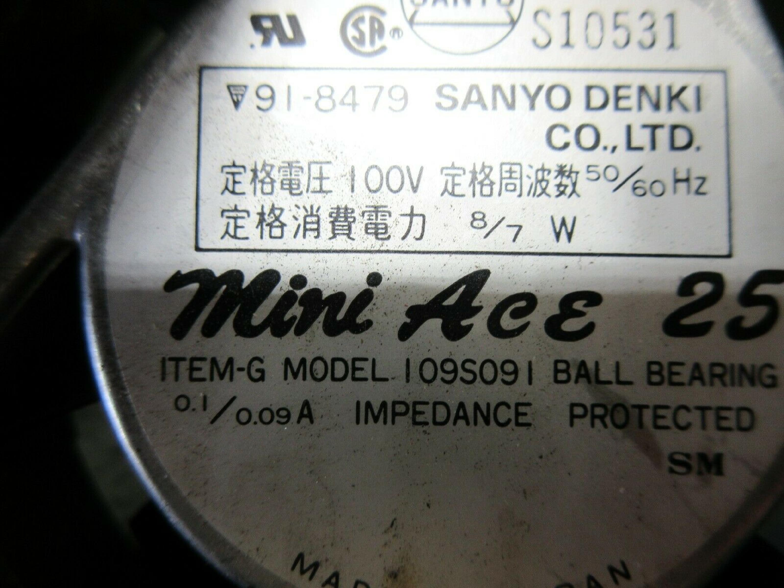 SANYO DENKI MINI ACE 25 MINI ACE 25 100V AC 50/60HZ 8/7WATT 0.1/0.09 92X92X25MM