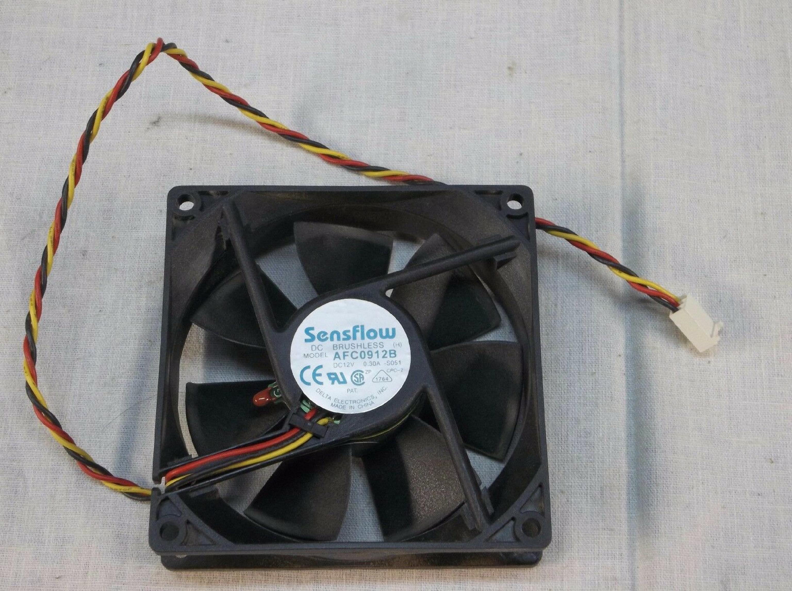 SENSFLOW AFC0912B FAN 92MM FOR IBM NETFINITY 3000 2 WIRE WITH SHROUD 7BLADE 92MMX92MM X 25MM #AFC0912B DC12V .30A 3-PIN