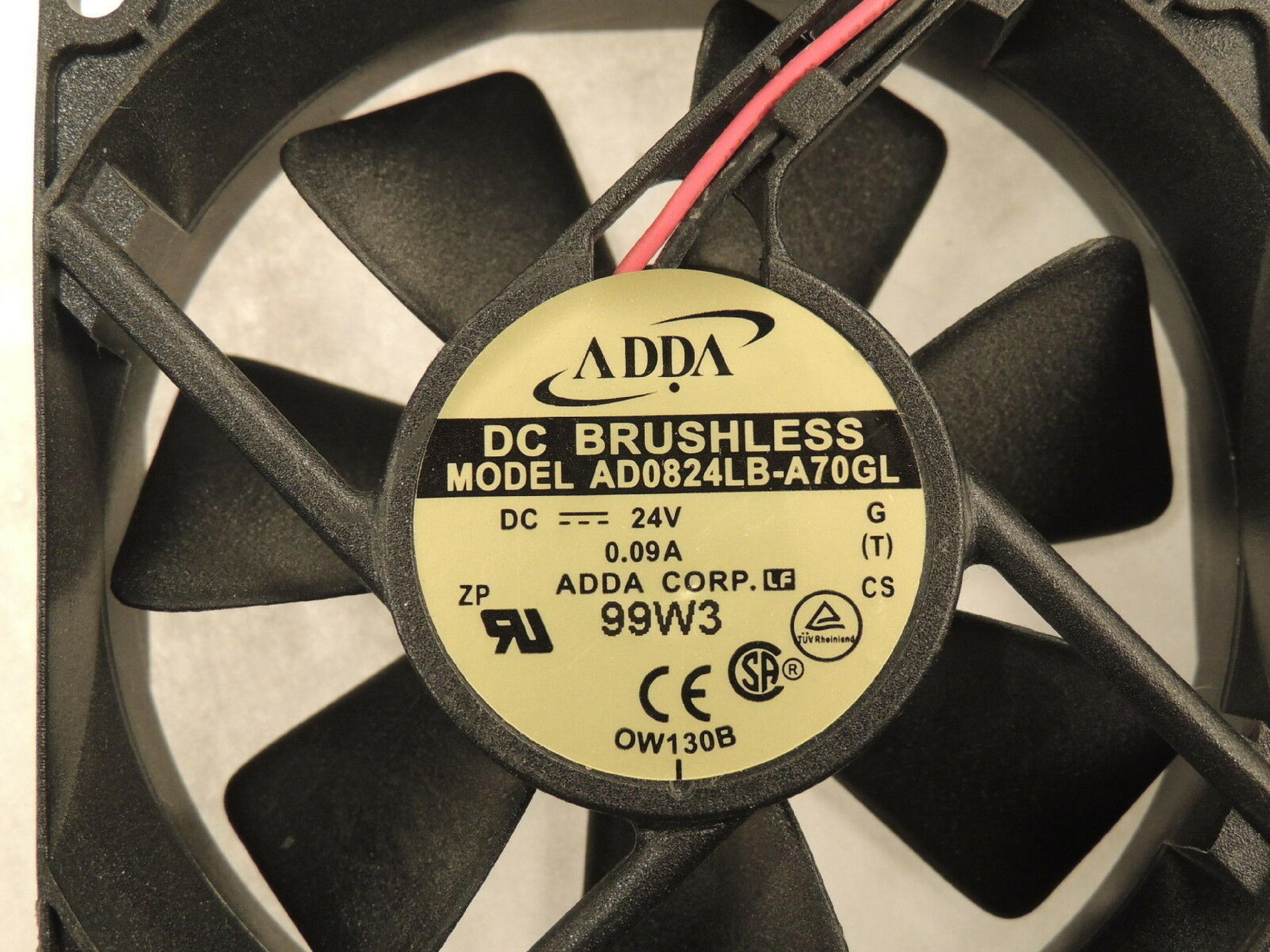 ADDA CORP. AD0824LB-A70GL DC FAN 24V 0.09 AMP (24V/ 0.09A/ 80 X 80 X 25)