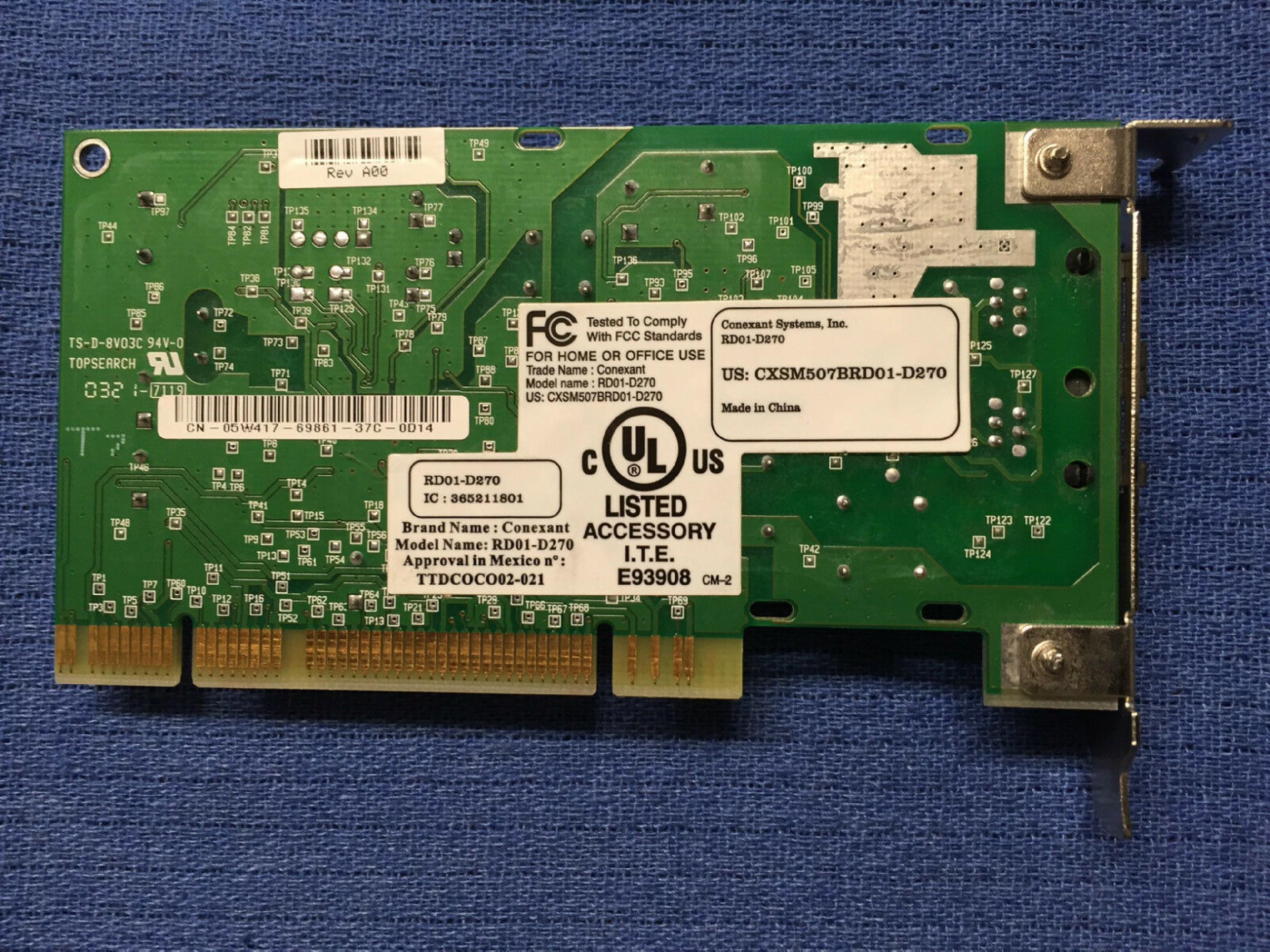 CONEXANT CXSM507BRD01-D270 56K V.92 PCI FAX MODEM CARD NETWORK