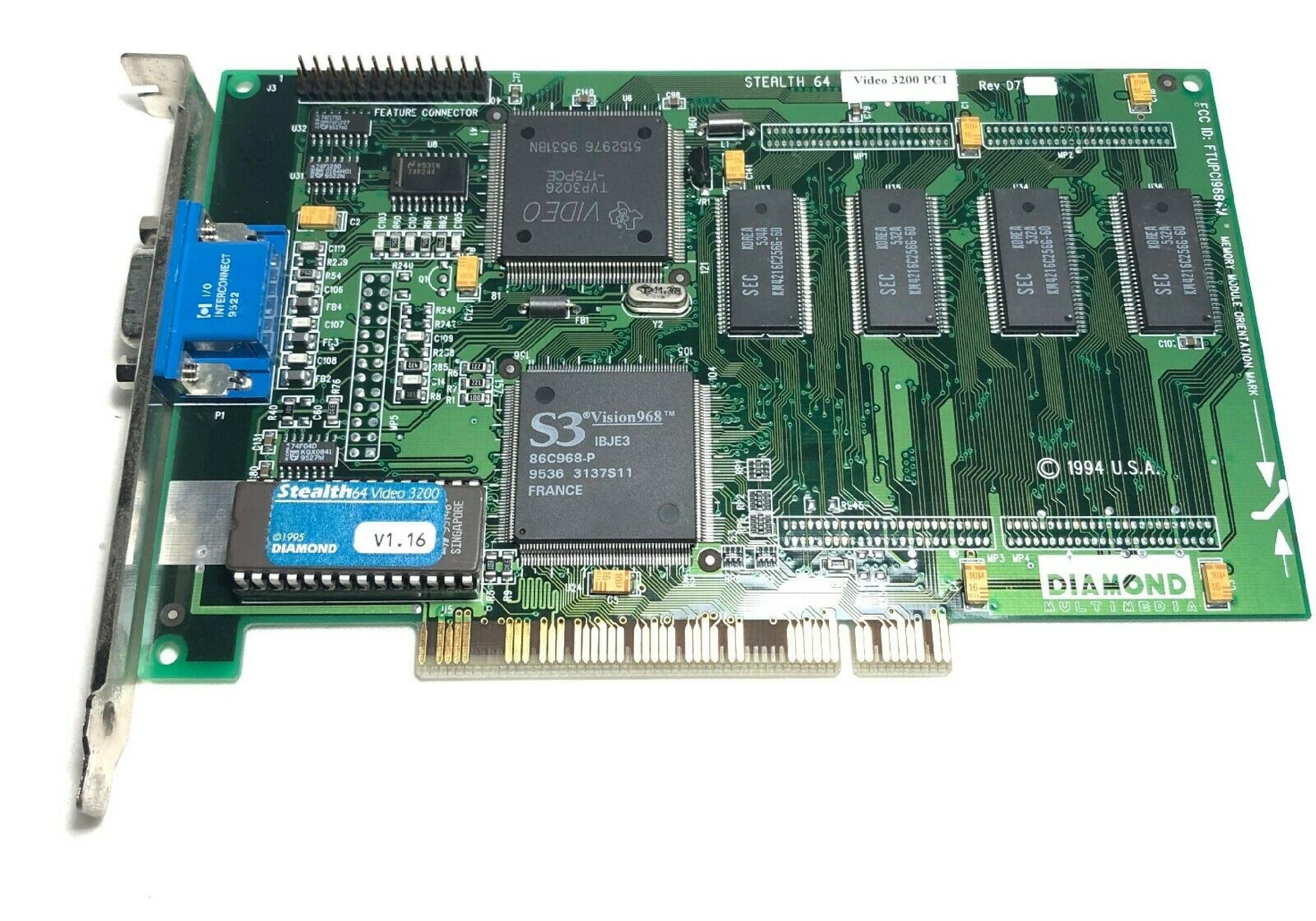 DIAMOND 22-0051D7 STEALTH 64 S3 VISION968 86C968-P & 3200 PCI