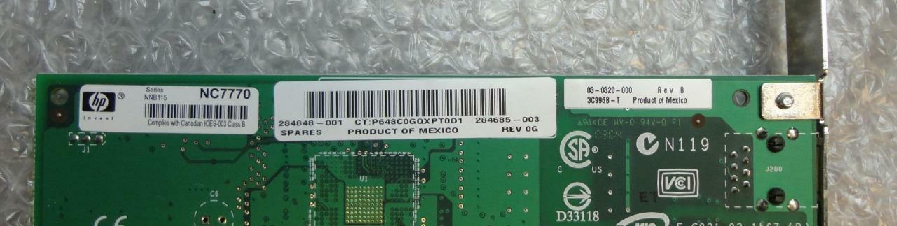 COMPAQ / HEWLETT PACKARD / HP / BROADCOM NNB115 PCI-X 10/100/1000-TX UTP GIGABIT NETWORK BOARD NIC CARD NC7770