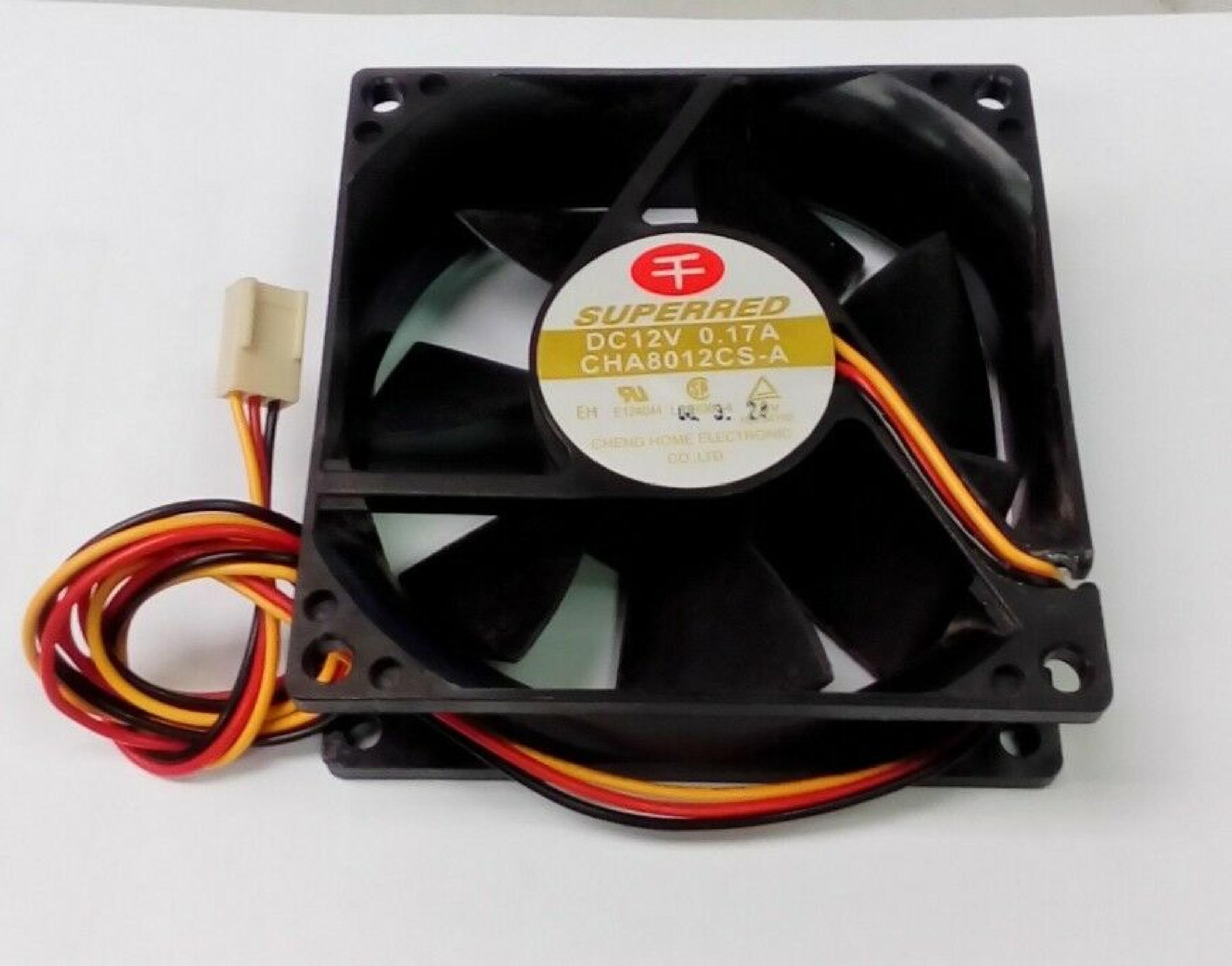 SUPERRED / CHENG HOME ELECTRONIC CO. E124044 92MM BY 25MM FAN 12VDC 0.19A WITH 13INCH 3WIRE CABLE 3PIN IDC CONNECTOR FAN, 80X80X25MM 12 V, 0.12A 3-WIRE 3-PIN