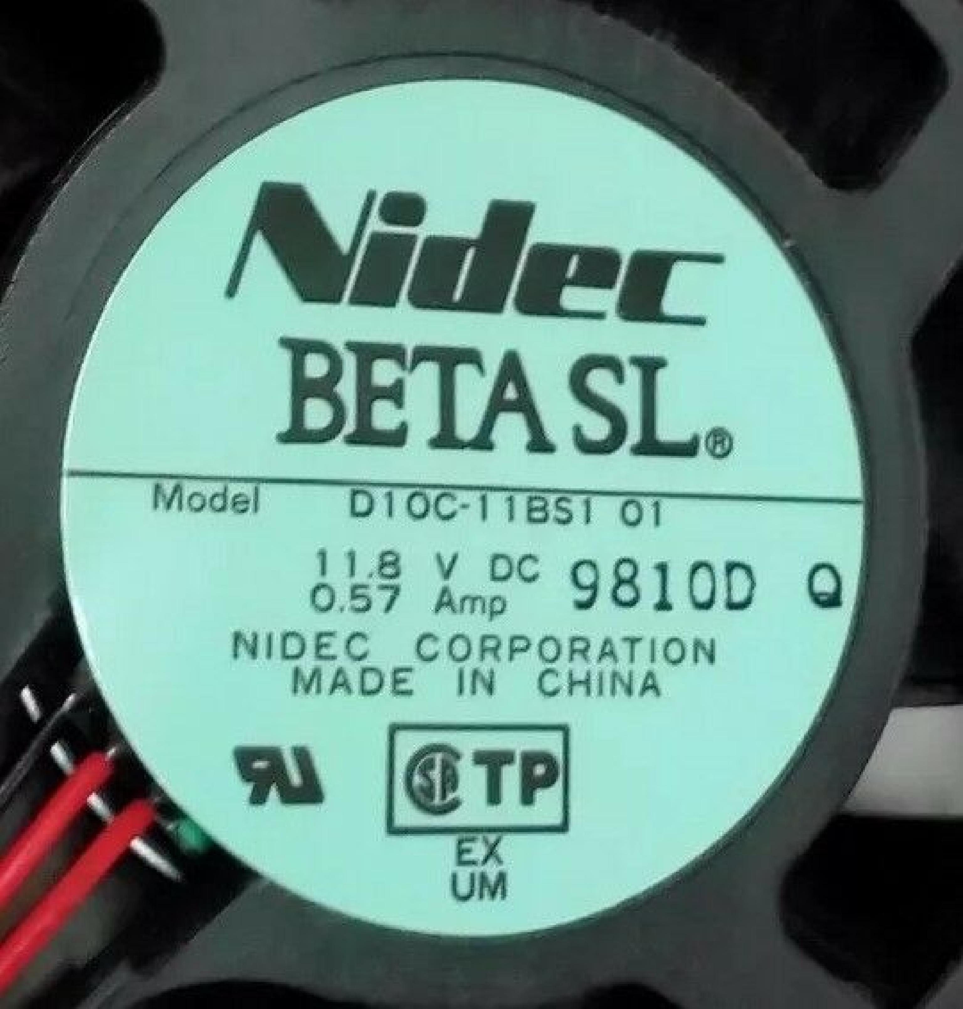 NIDEC D10C-11BS1 01 11.8VDC .57A FAN 108MM X 36MM WITH 13 INCH CABLE WITH 3PIN