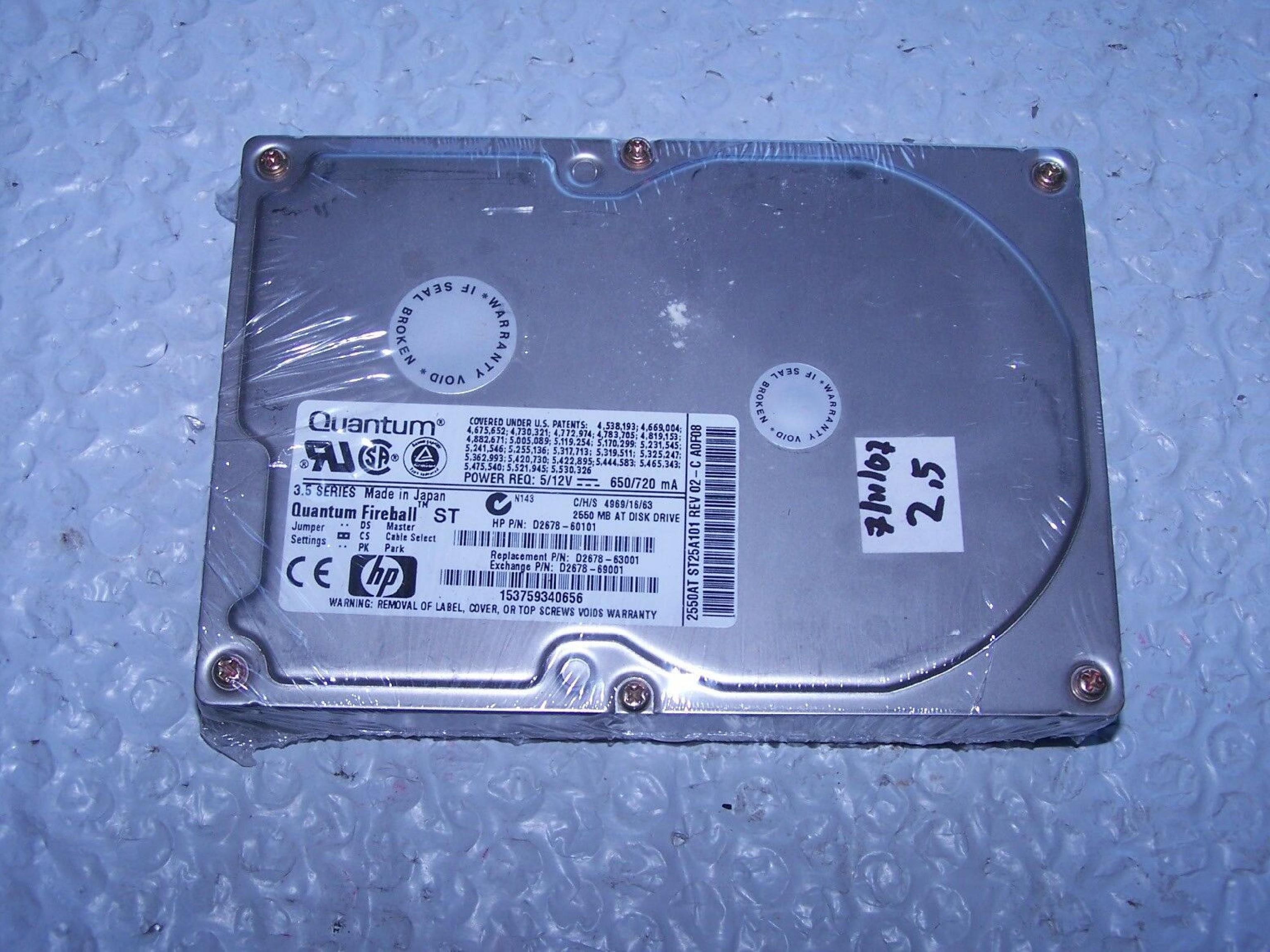 QUANTUM D2678-60101 D2678-60101 2.5GB IDE 3.5INCH 5400 RPM HARD DRIVE