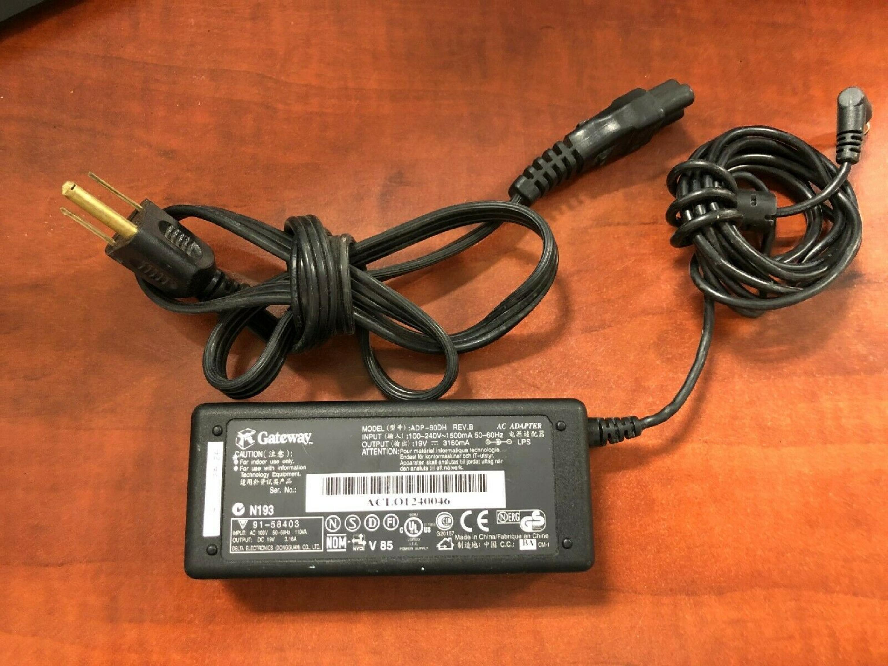 GATEWAY 2000 ADP-60DH LAPTOP/NOTEBOOK POWER CHARGER+CORD FOR GATEWAY