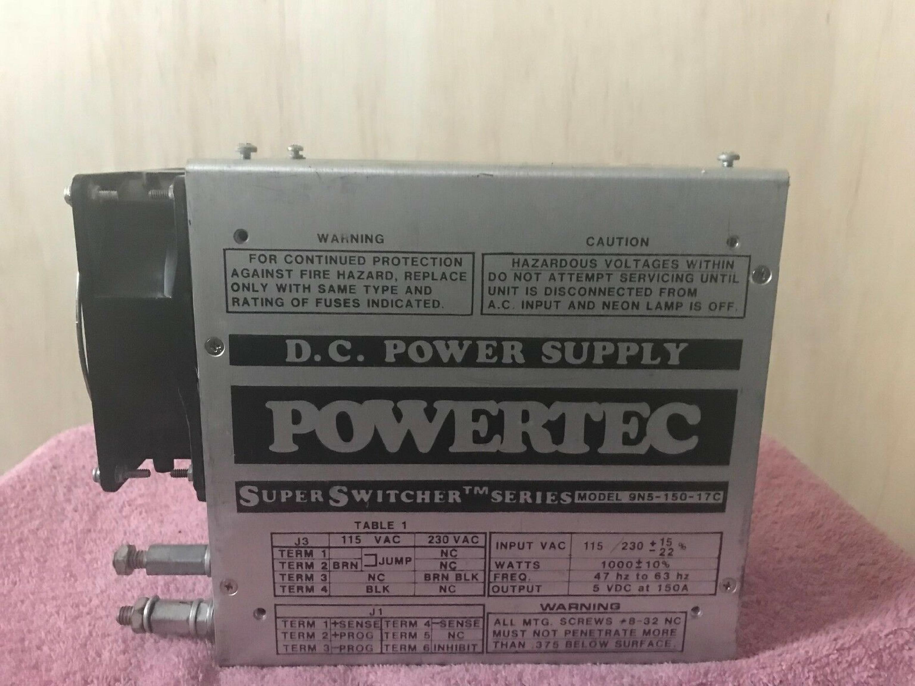 POWERTEC INC. 9N5-150-17C POWERTEC DC POWER SUPPLY 1000 WATT DC5VDC 150AMPS