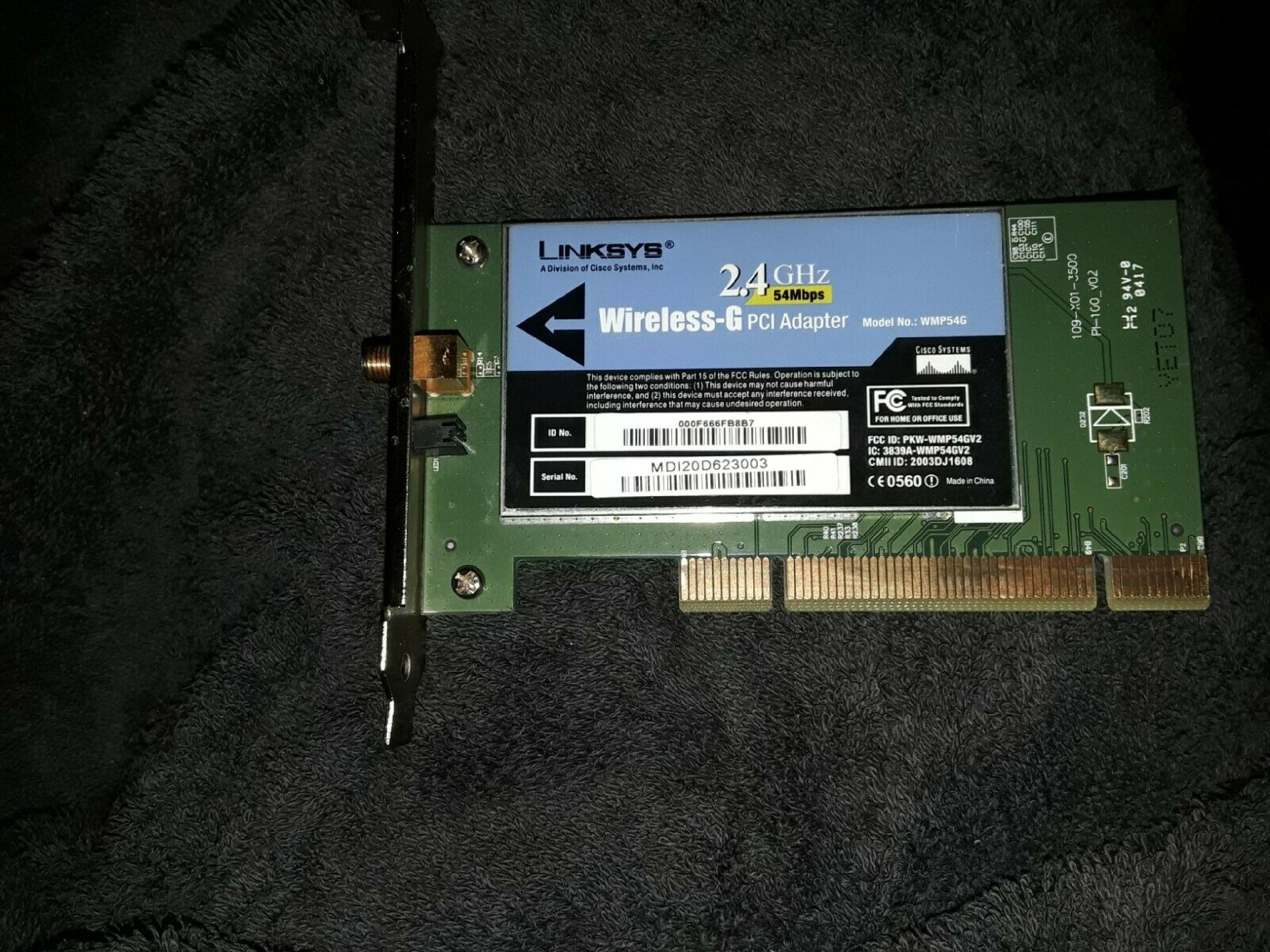 LINKSYS WMP54G WIRELESS-G PCI 2.4GHZ ADAPTER WITH SPEEDBOOSTER ADAPTERS W/RALINK CHIPSETS