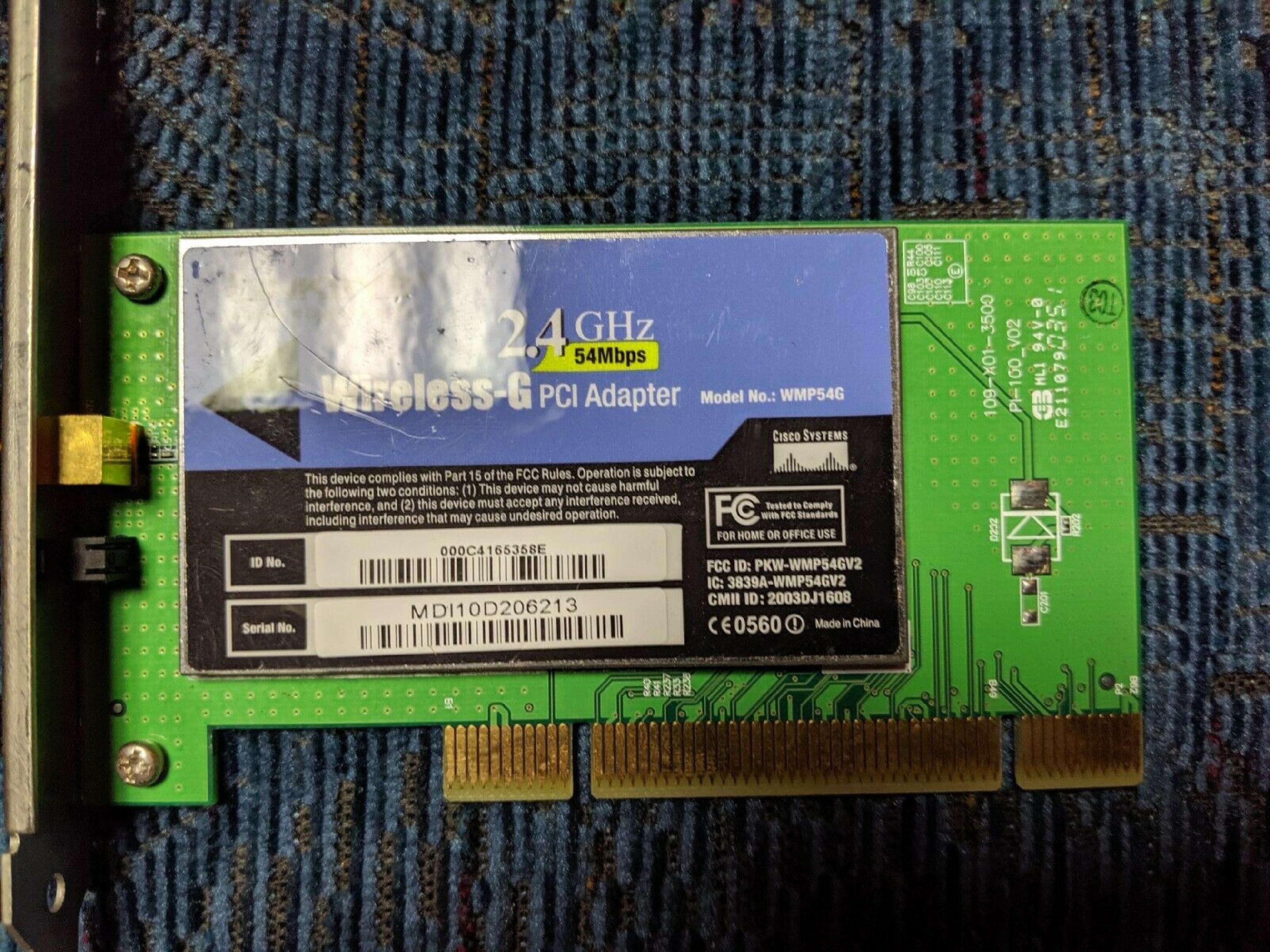 LINKSYS WMP54G WIRELESS-G PCI 2.4GHZ ADAPTER WITH SPEEDBOOSTER ADAPTERS W/RALINK CHIPSETS