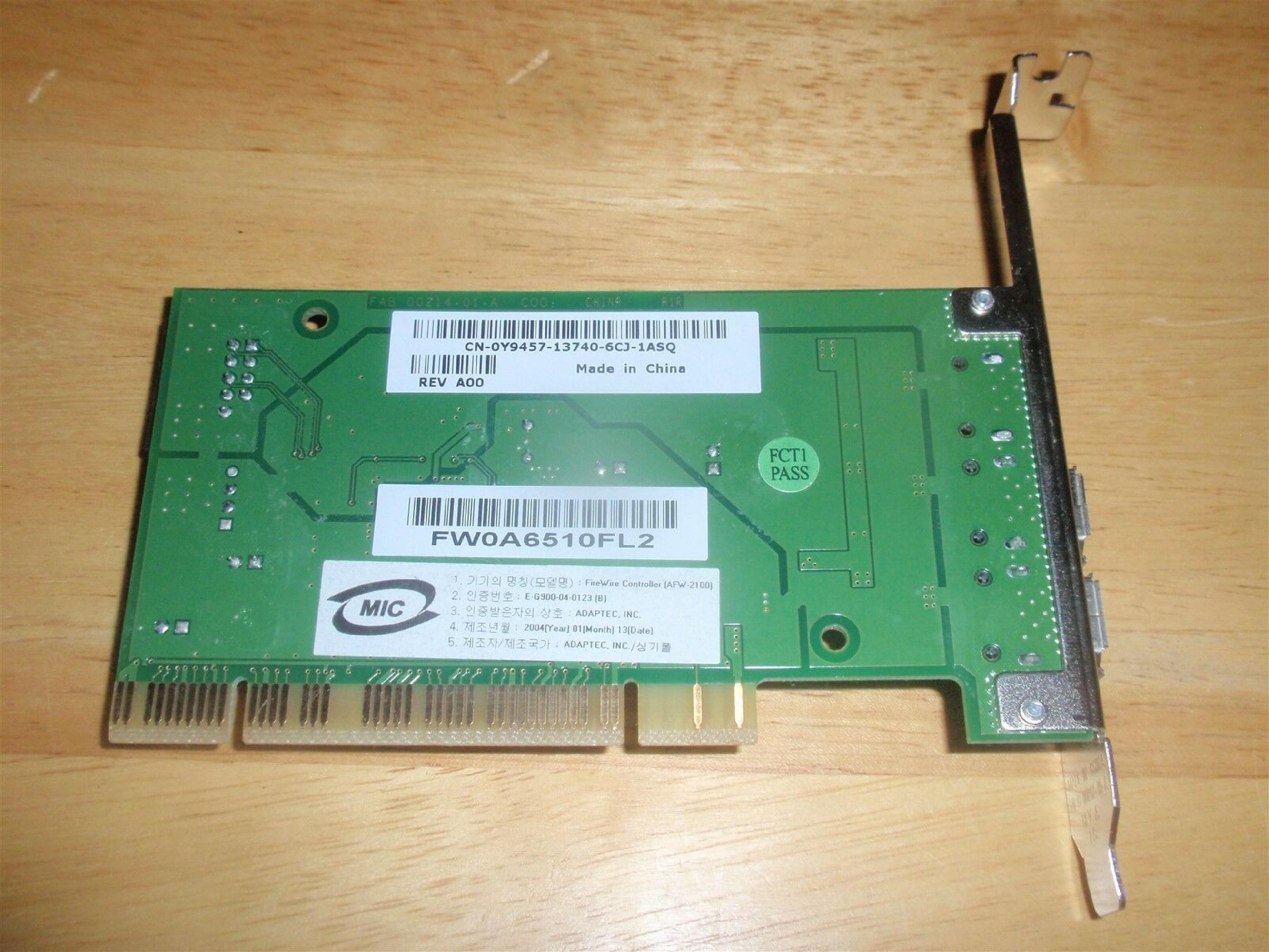 ADAPTEC AFW-2100/DELL 2 1394 FIREWIRE PORTS PCI