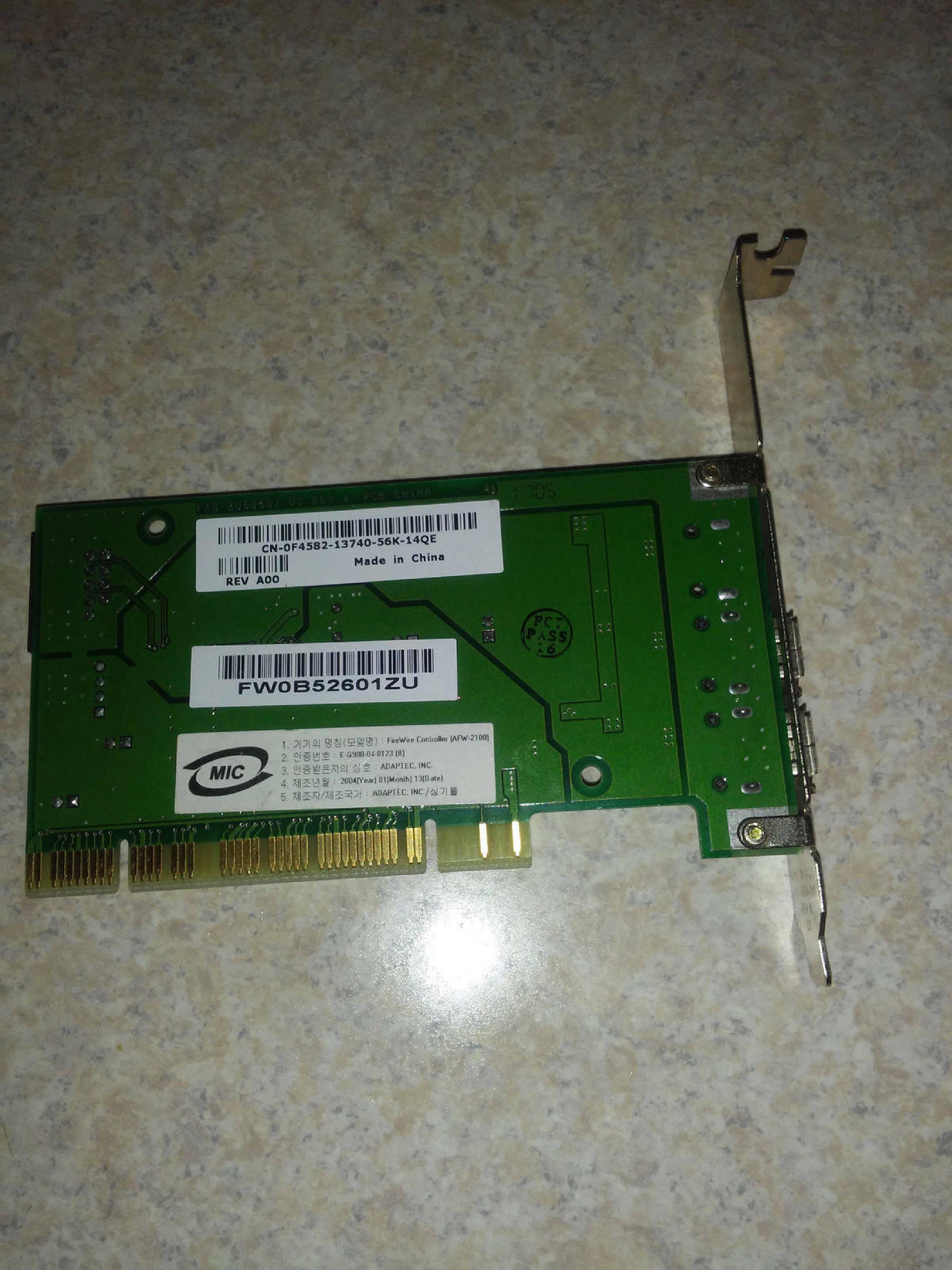 ADAPTEC AFW-2100/DELL 2 1394 FIREWIRE PORTS PCI