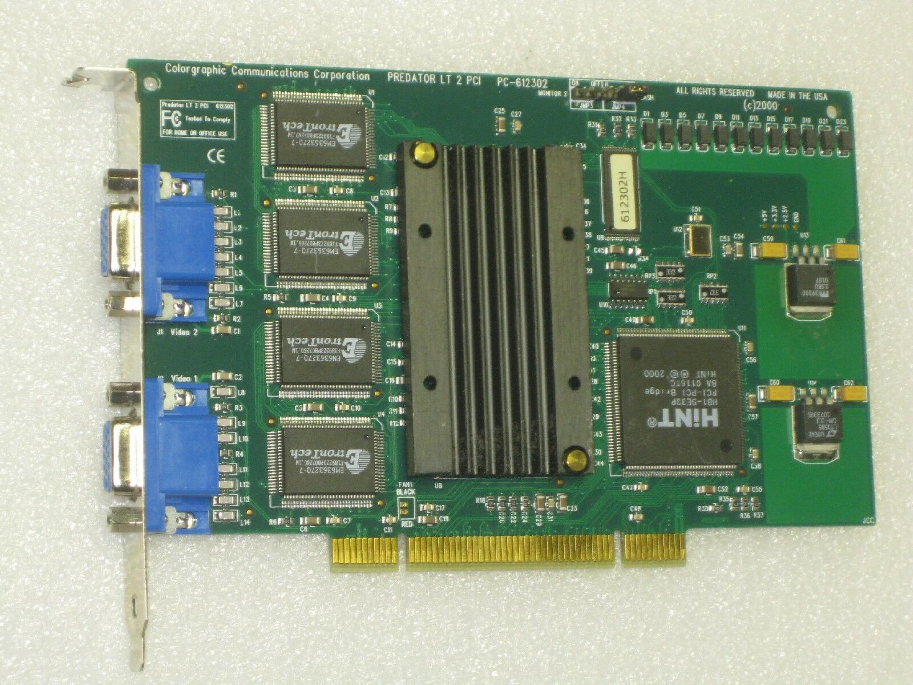 COLORGRAPHIC COMMUNICATIONS CORPORATION LT 2 PCI PREDATOR LT 2 PCI DUAL VGA VIDEO CARD PC-612302-R2