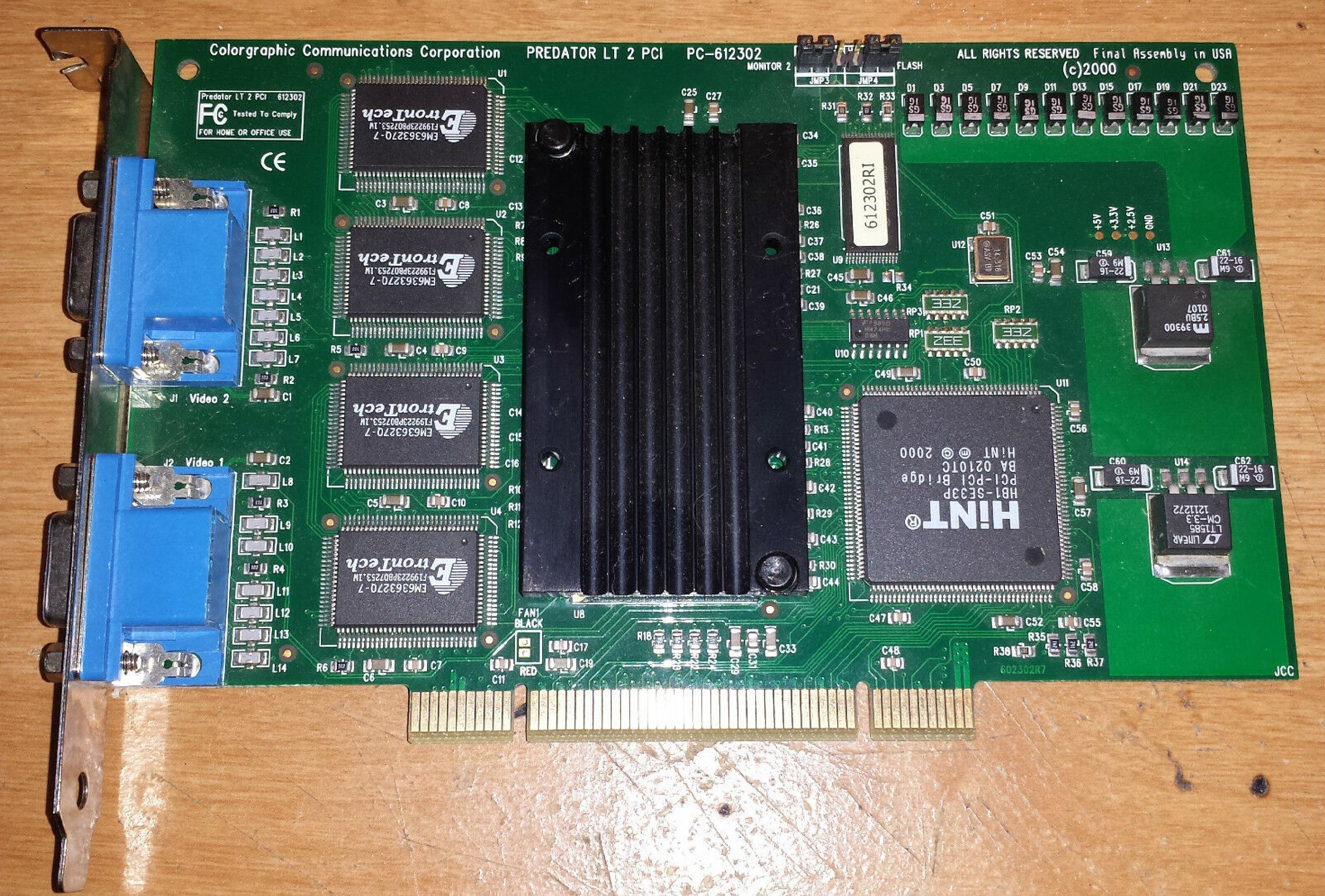 COLORGRAPHIC COMMUNICATIONS CORPORATION LT 2 PCI PREDATOR LT 2 PCI DUAL VGA VIDEO CARD PC-612302-R2