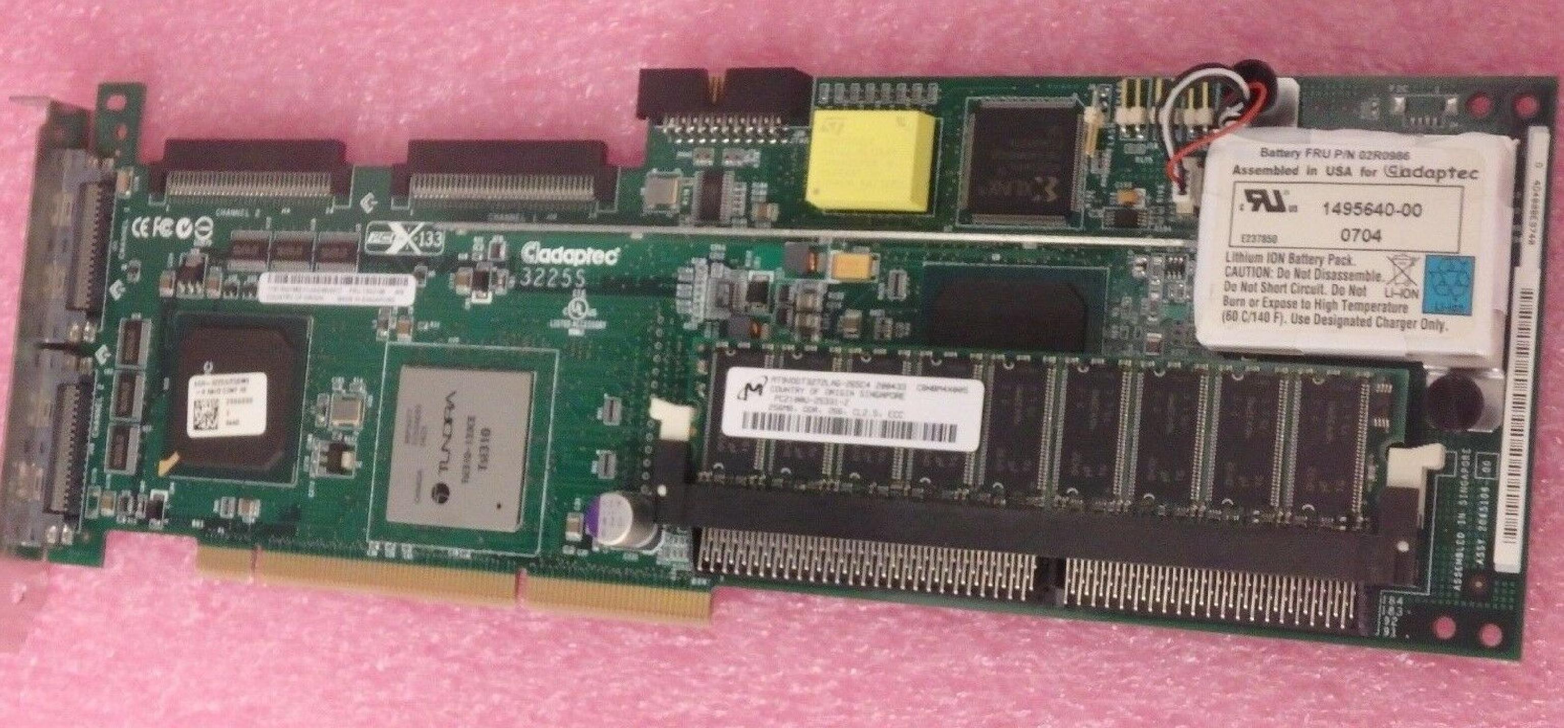 IBM / ADAPTEC 3225S SERVER RAID CONTROLLER PCI-X 6M DUAL CHANNEL ULTRA320 SCSI CON 128MB WITH BATTERY ATTACHED