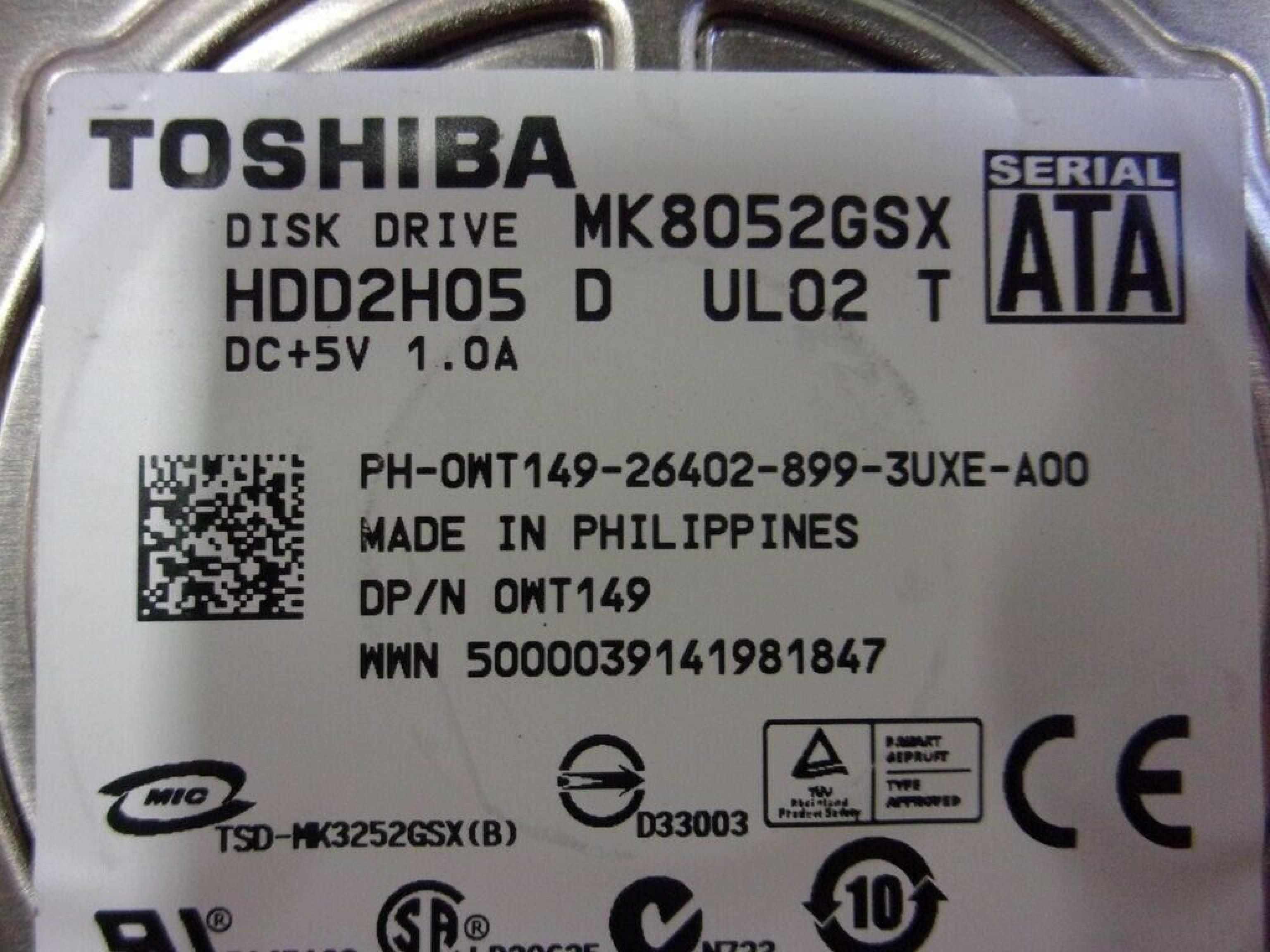 TOSHIBA 0WT149 80GB SATA 2.5INCH HARD DRIVE