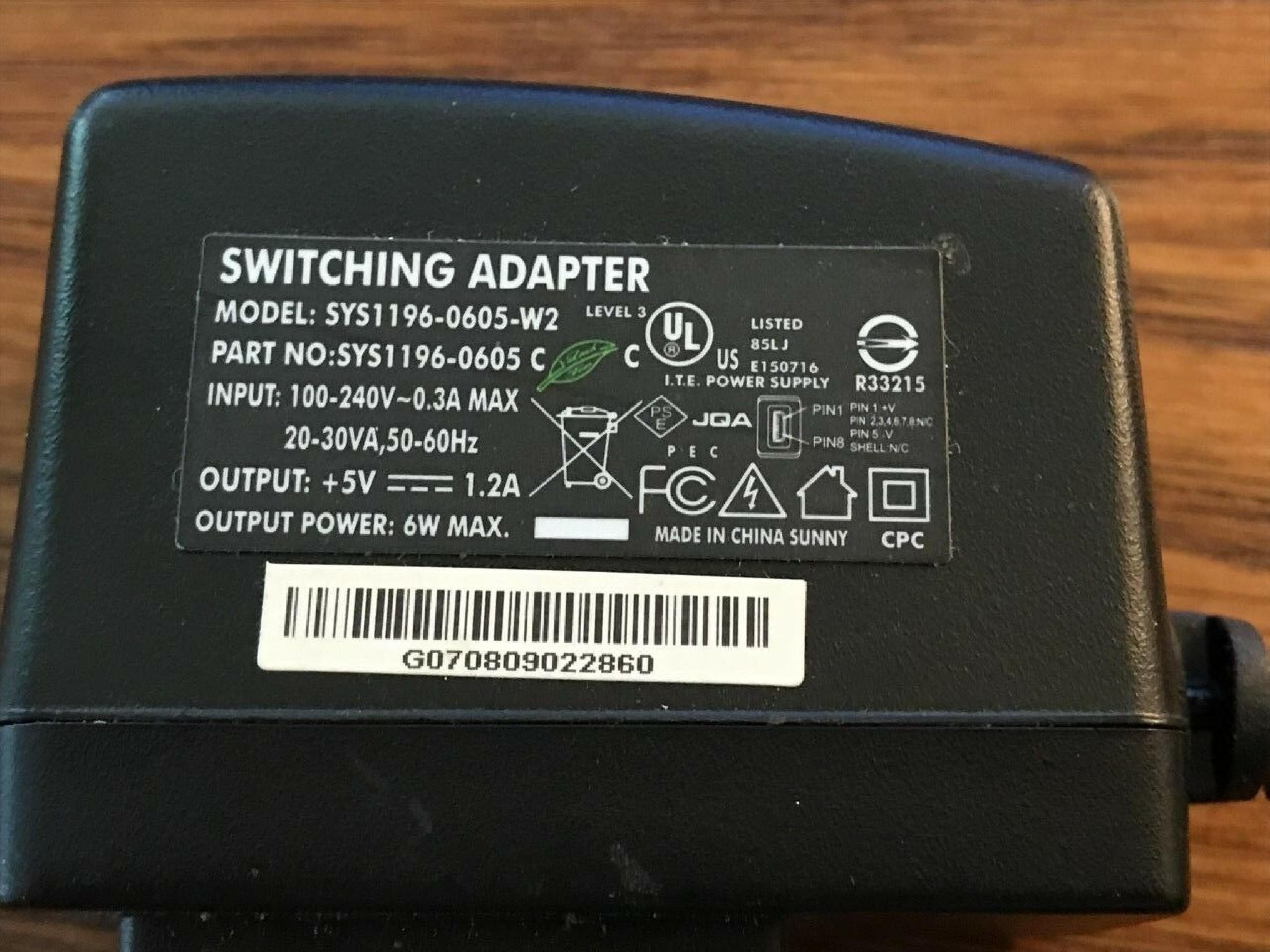 ADAPTER SYS1196-0605-W2 AC 5V 1A TO USB MINI-B